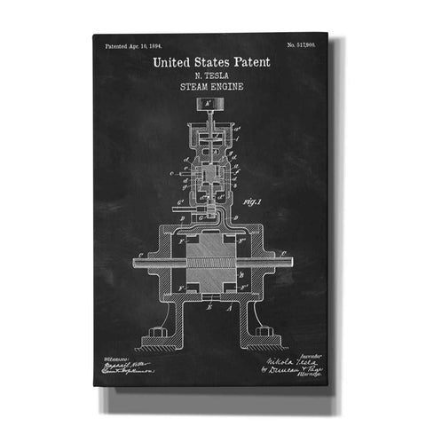 Image of 'Tesla Steam Engine Blueprint Patent Chalkboard' Canvas Wall Art