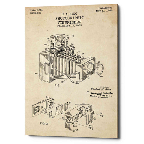 Image of 'Photographic Viewfinder Blueprint Patent Parchment' Canvas Wall Art