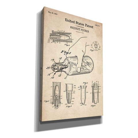 Image of 'Whiskey Pourer Blueprint Patent Parchment' Canvas Wall Art