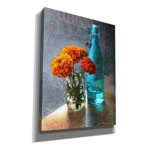 Image of 'Aqua Bottle Marigolds Cafe' by Chris Vest, Giclee Canvas Wall Art