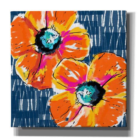 Image of 'Orange Poppies on Blue' by Linda Woods, Canvas Wall Art