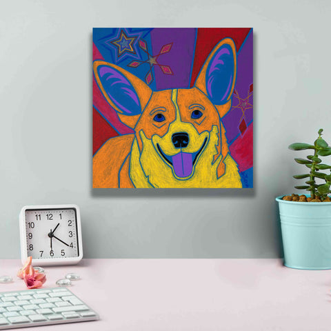 Image of 'Joyful Corgi' by Angela Bond Giclee Canvas Wall Art,12x12