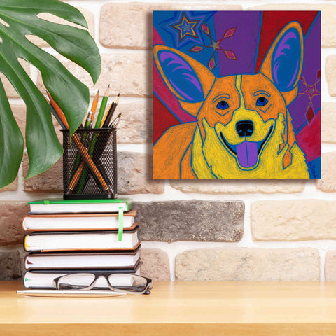 Image of 'Joyful Corgi' by Angela Bond Giclee Canvas Wall Art,12x12