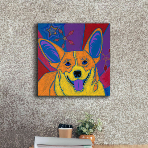 Image of 'Joyful Corgi' by Angela Bond Giclee Canvas Wall Art,18x18