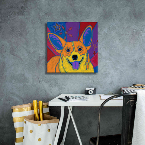 Image of 'Joyful Corgi' by Angela Bond Giclee Canvas Wall Art,18x18