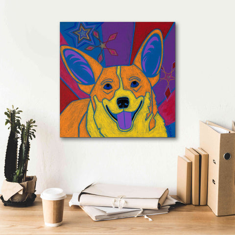 Image of 'Joyful Corgi' by Angela Bond Giclee Canvas Wall Art,18x18