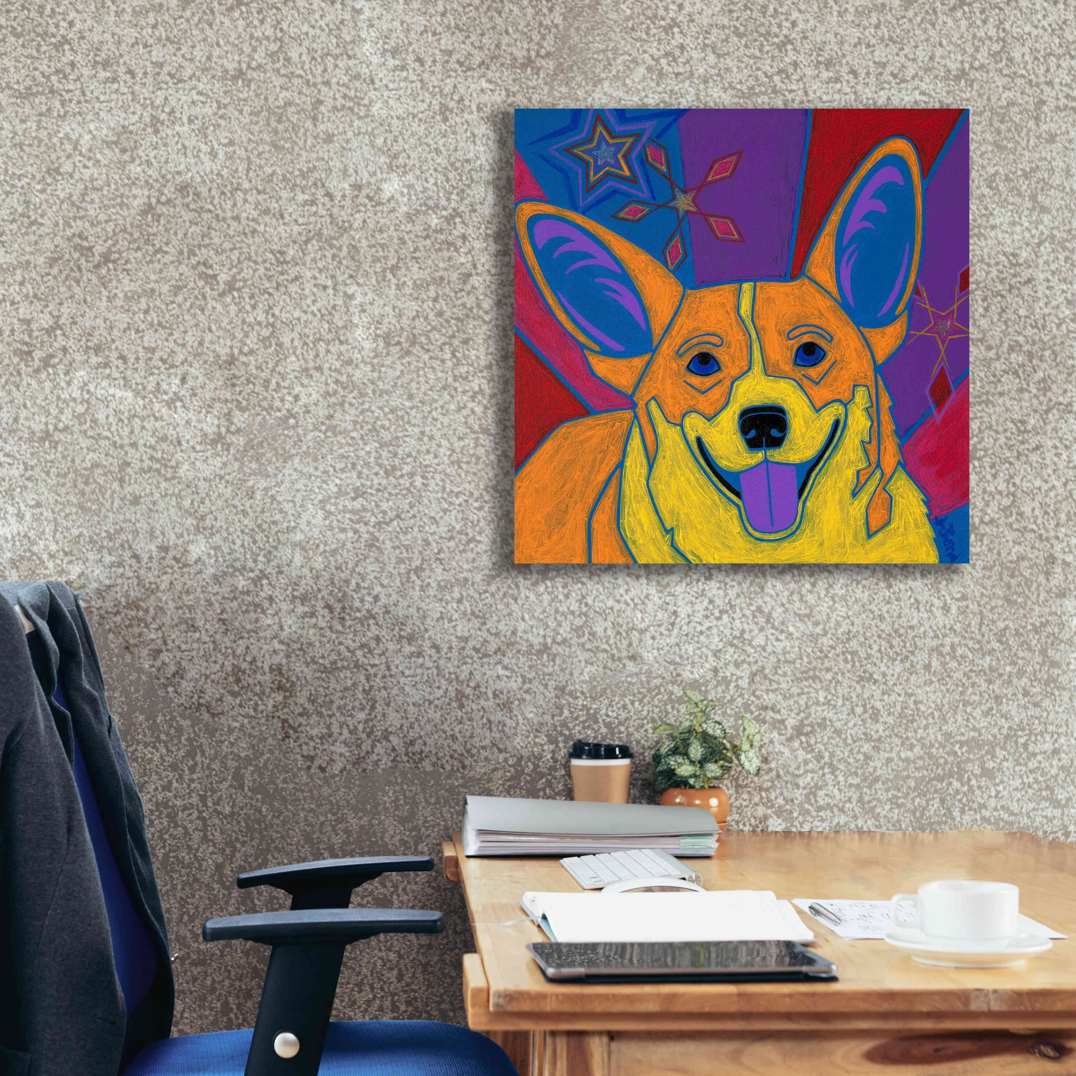 'Joyful Corgi' by Angela Bond Giclee Canvas Wall Art,26x26