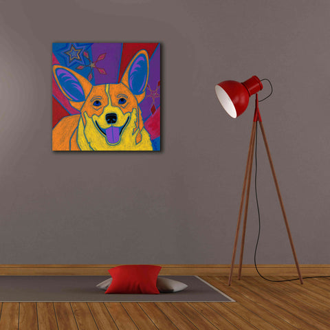 Image of 'Joyful Corgi' by Angela Bond Giclee Canvas Wall Art,26x26