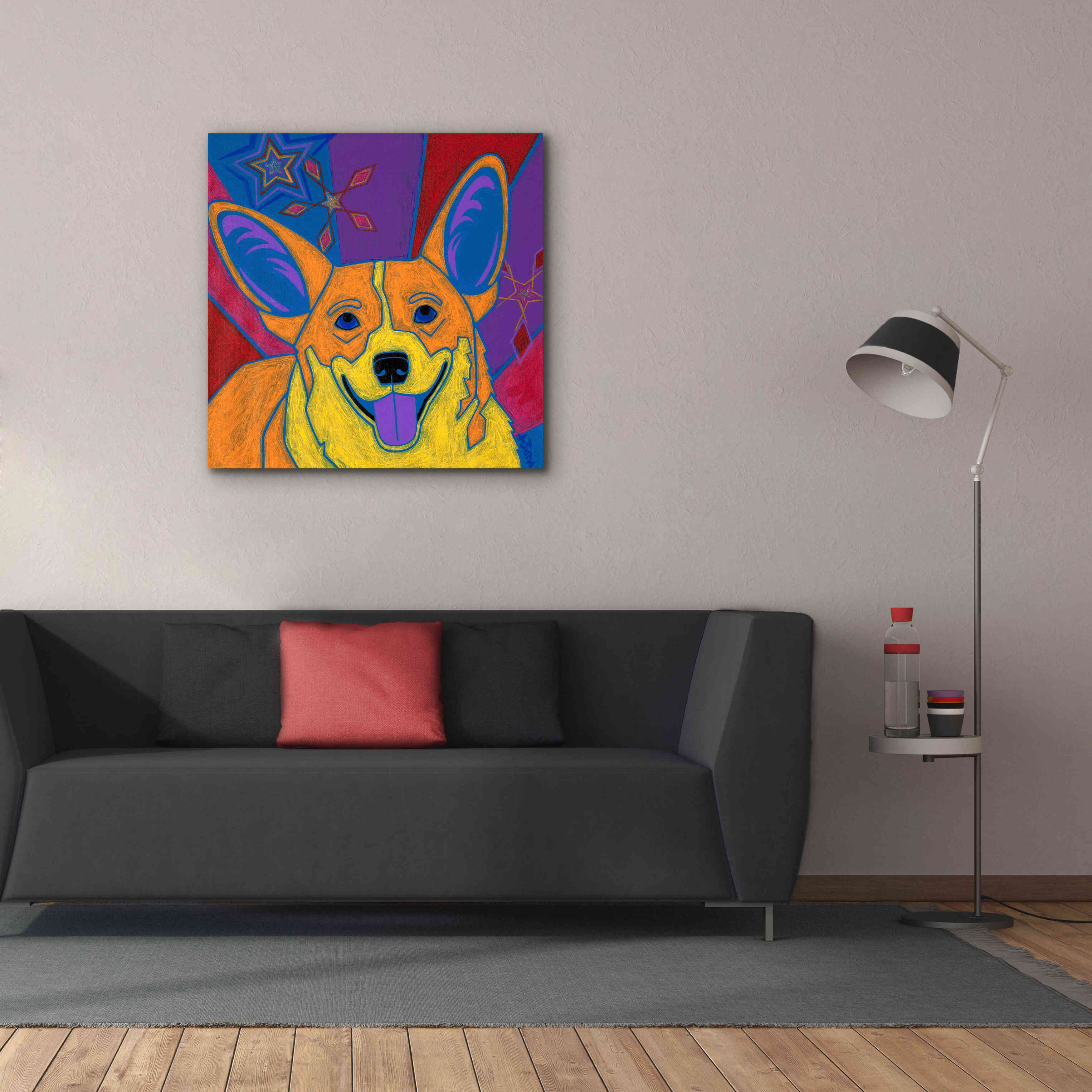 'Joyful Corgi' by Angela Bond Giclee Canvas Wall Art,37x37