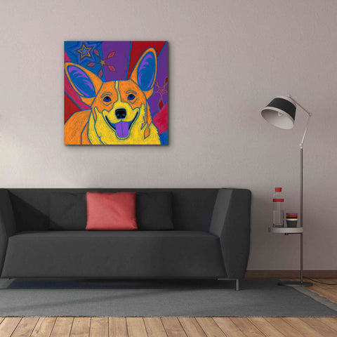 Image of 'Joyful Corgi' by Angela Bond Giclee Canvas Wall Art,37x37