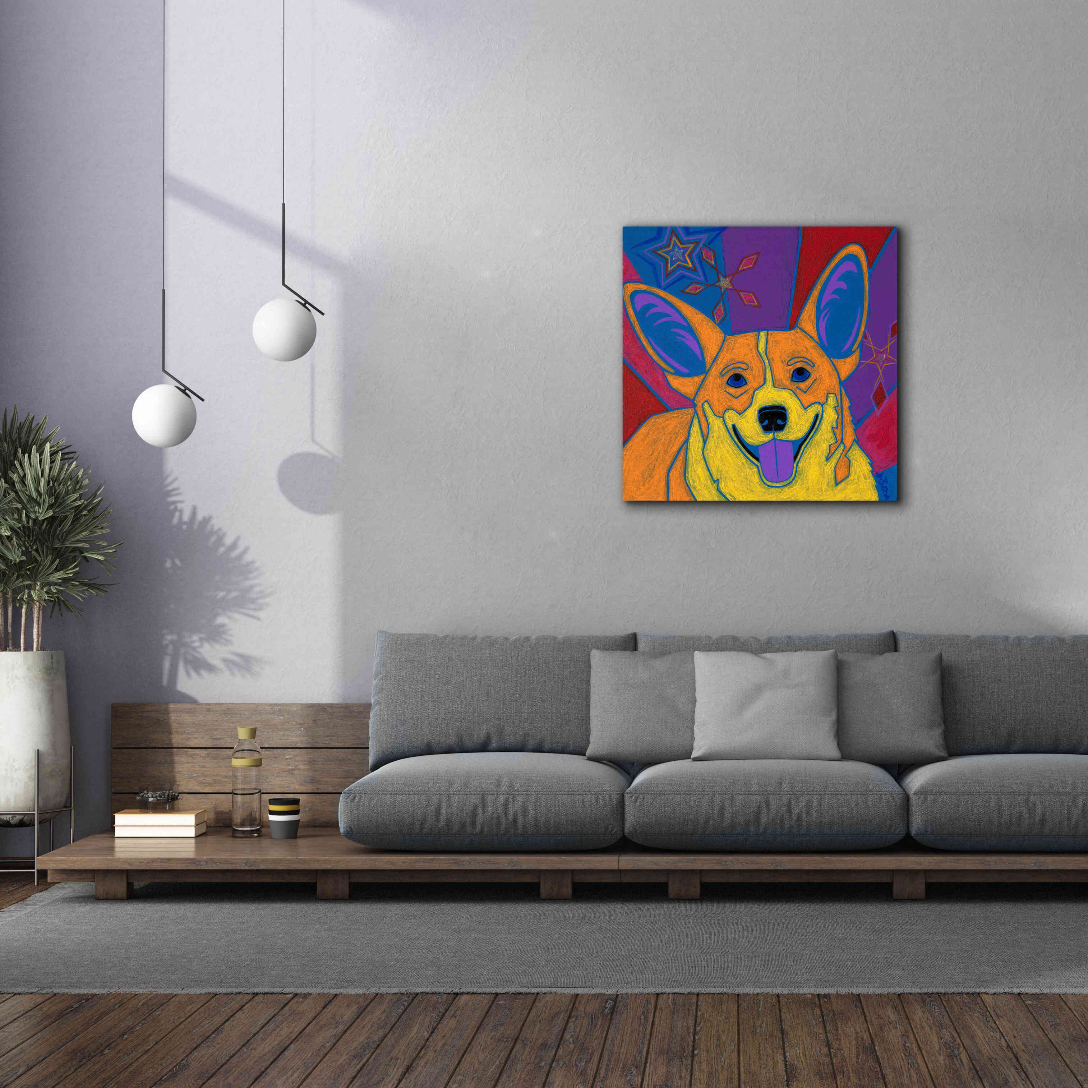 'Joyful Corgi' by Angela Bond Giclee Canvas Wall Art,37x37