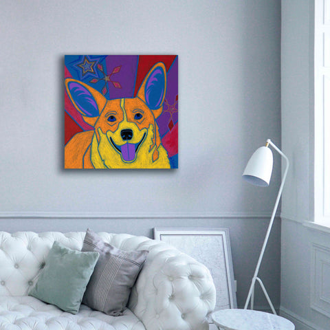 Image of 'Joyful Corgi' by Angela Bond Giclee Canvas Wall Art,37x37