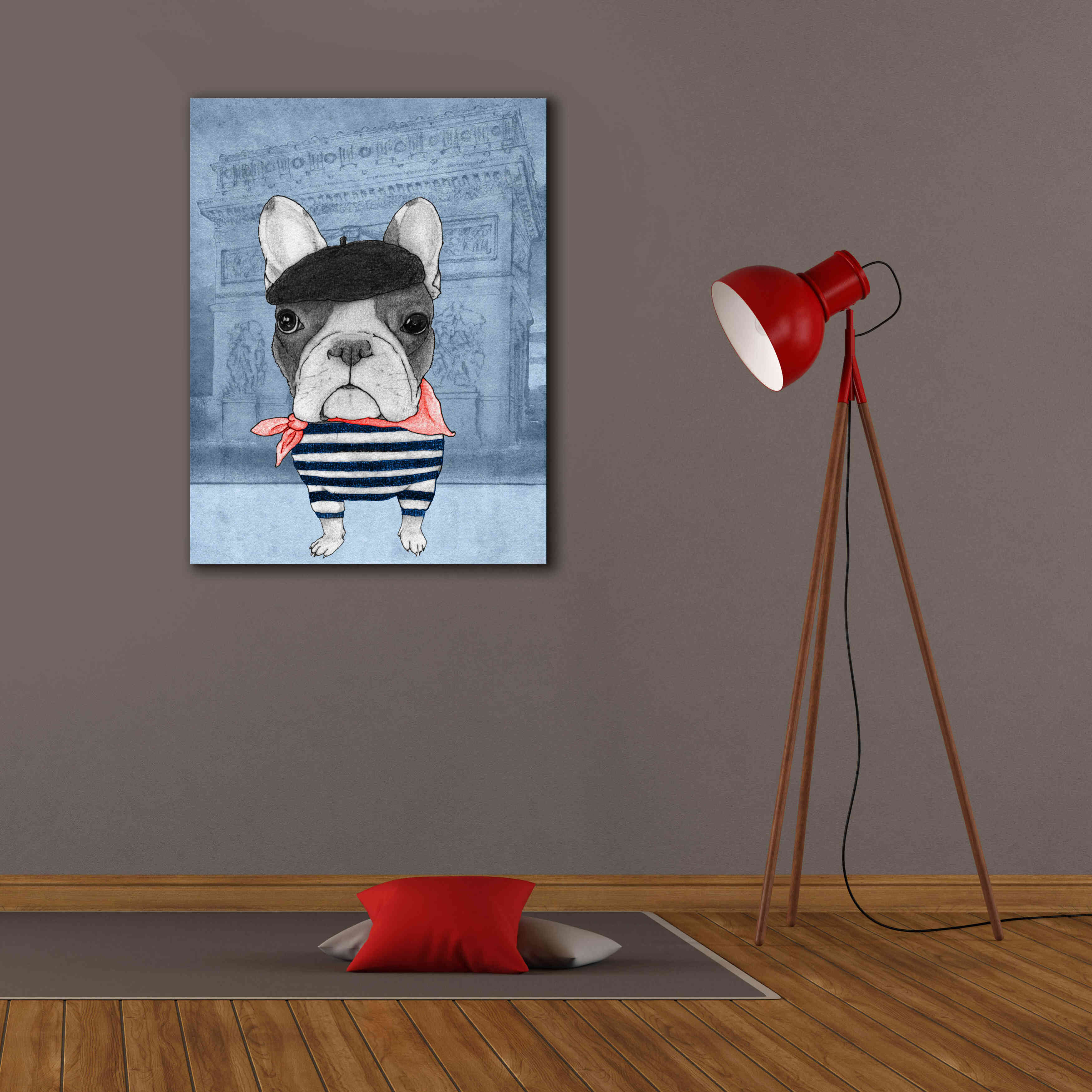 'French Bulldog with Arc de Triomphe' by Barruf Giclee Canvas Wall Art,26x34