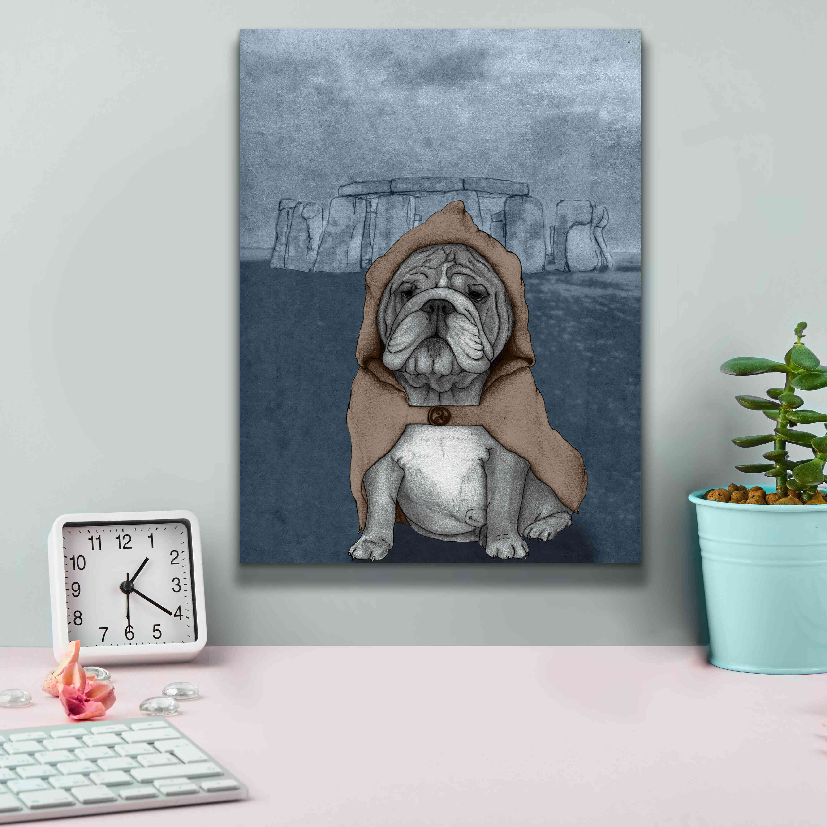 'English Bulldog with Stonehenge' by Barruf Giclee Canvas Wall Art,12x16