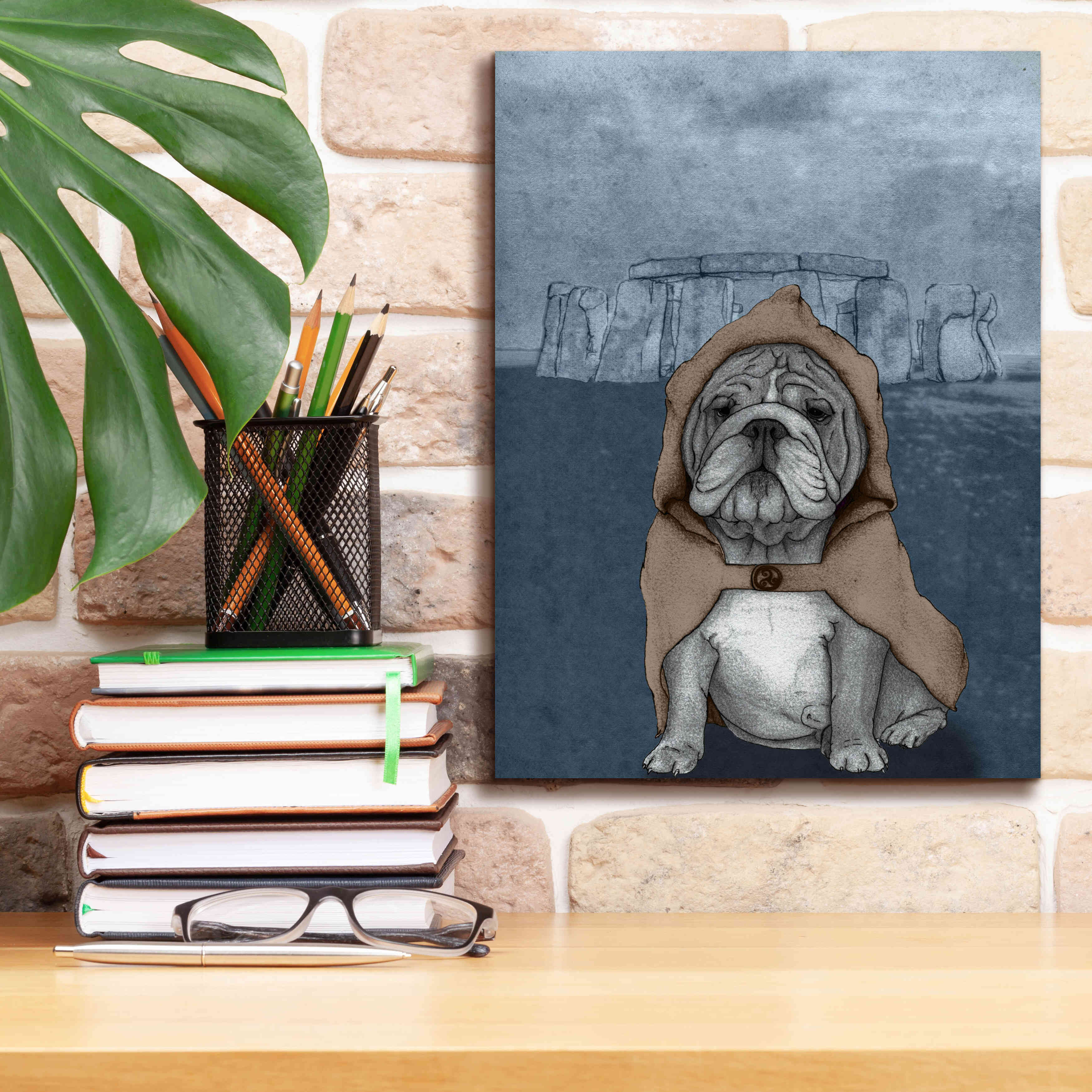 'English Bulldog with Stonehenge' by Barruf Giclee Canvas Wall Art,12x16