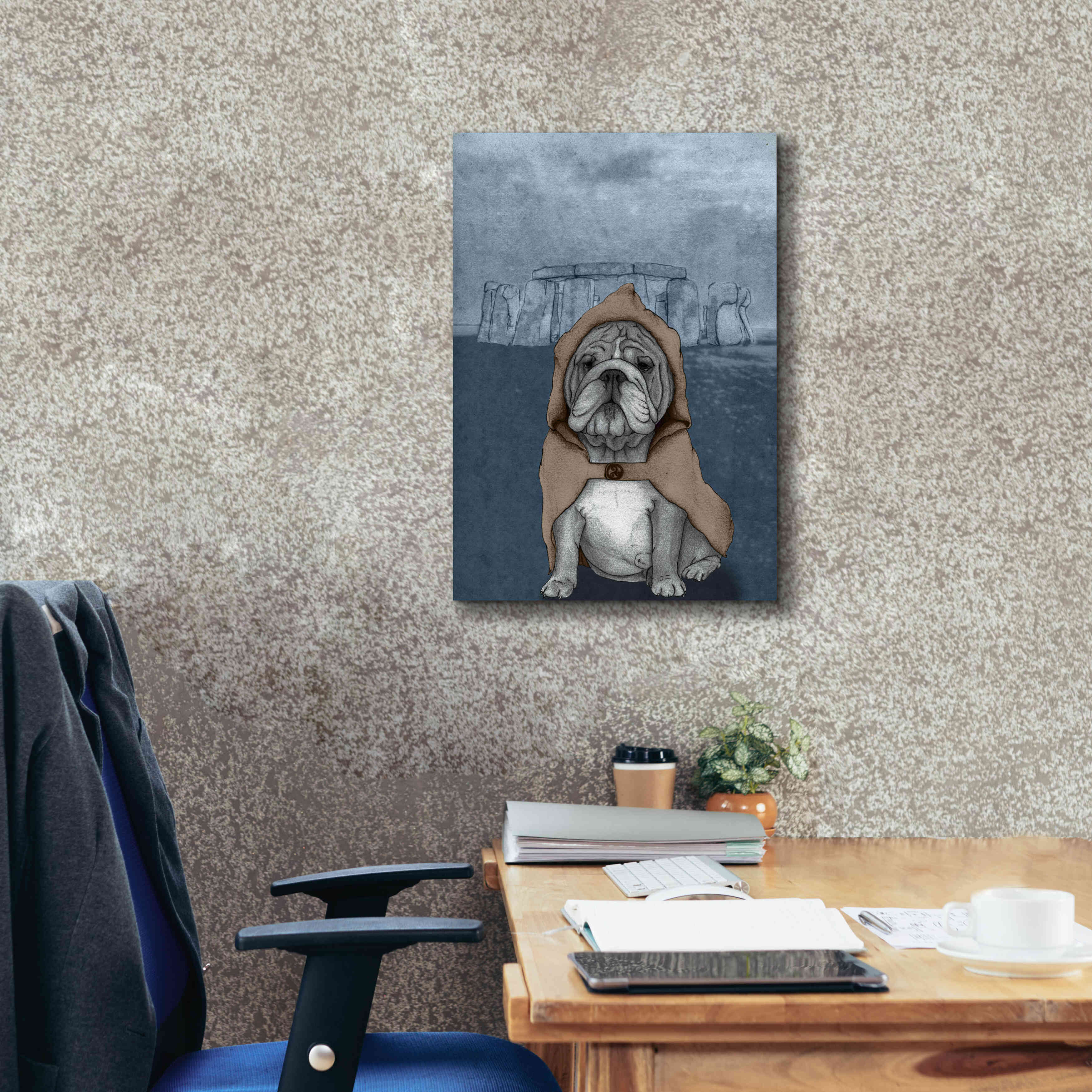 'English Bulldog with Stonehenge' by Barruf Giclee Canvas Wall Art,18x26