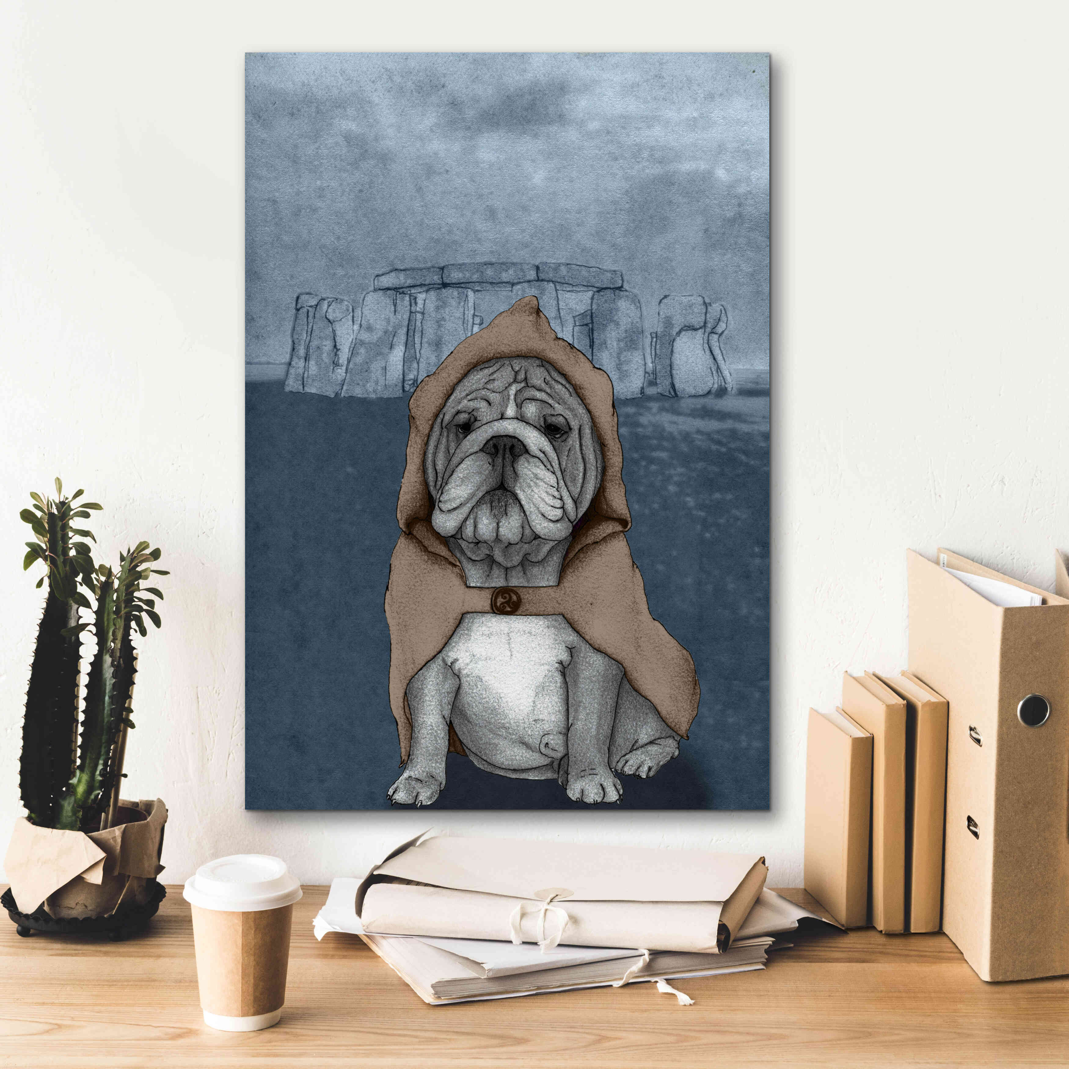 'English Bulldog with Stonehenge' by Barruf Giclee Canvas Wall Art,18x26