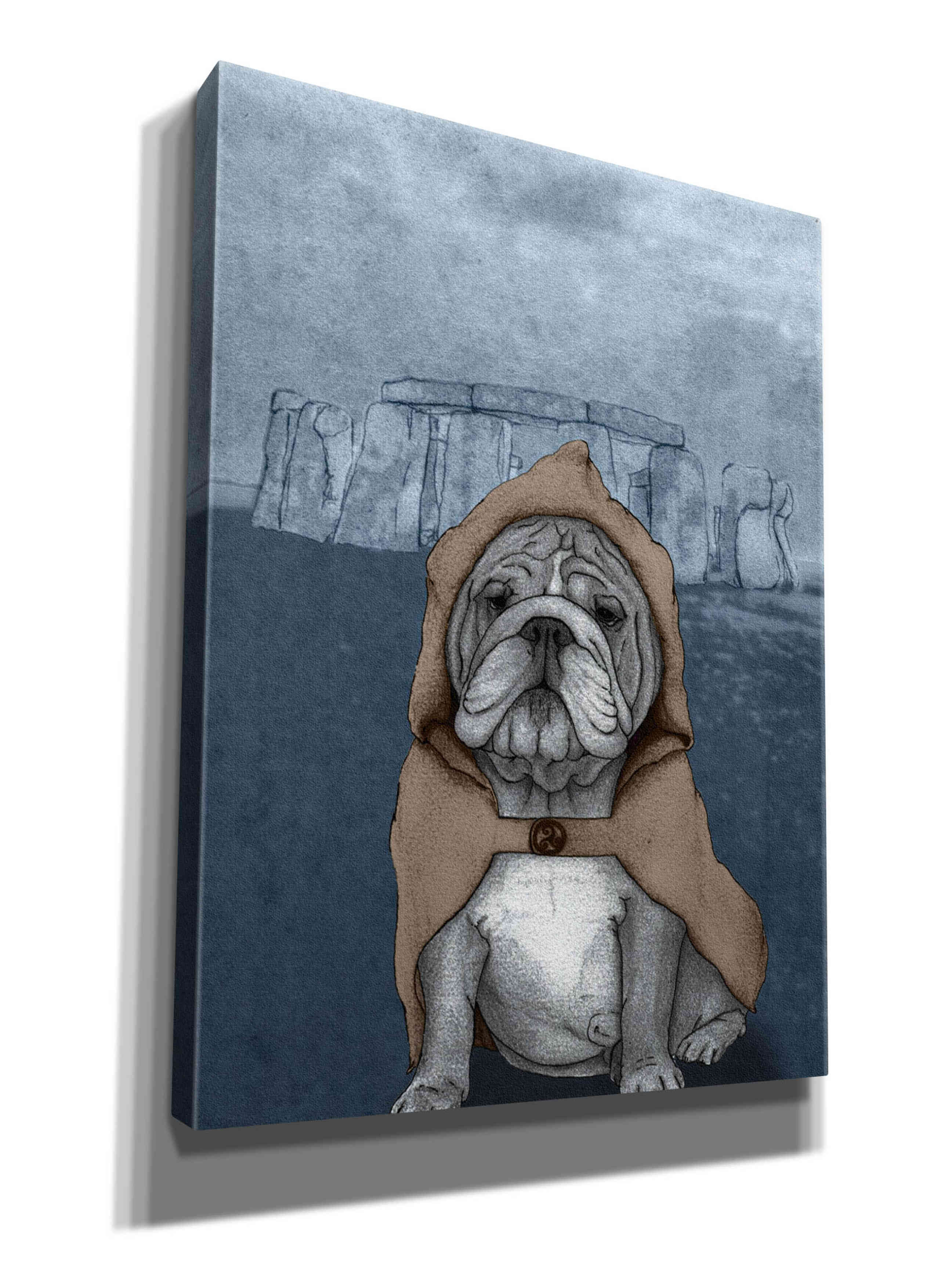 'English Bulldog with Stonehenge' by Barruf Giclee Canvas Wall Art