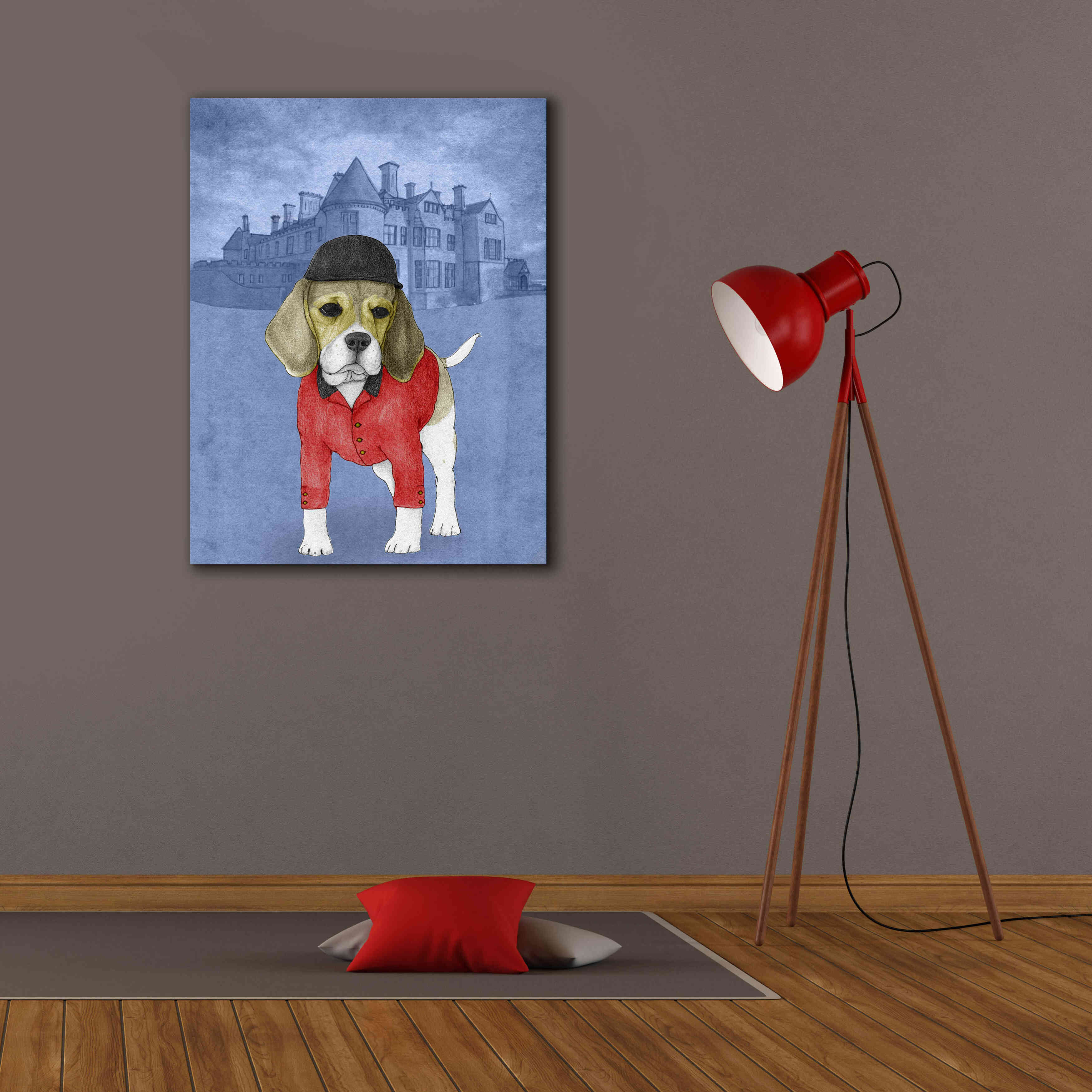 'Beagle with Beaulieu Palace' by Barruf Giclee Canvas Wall Art,26x34