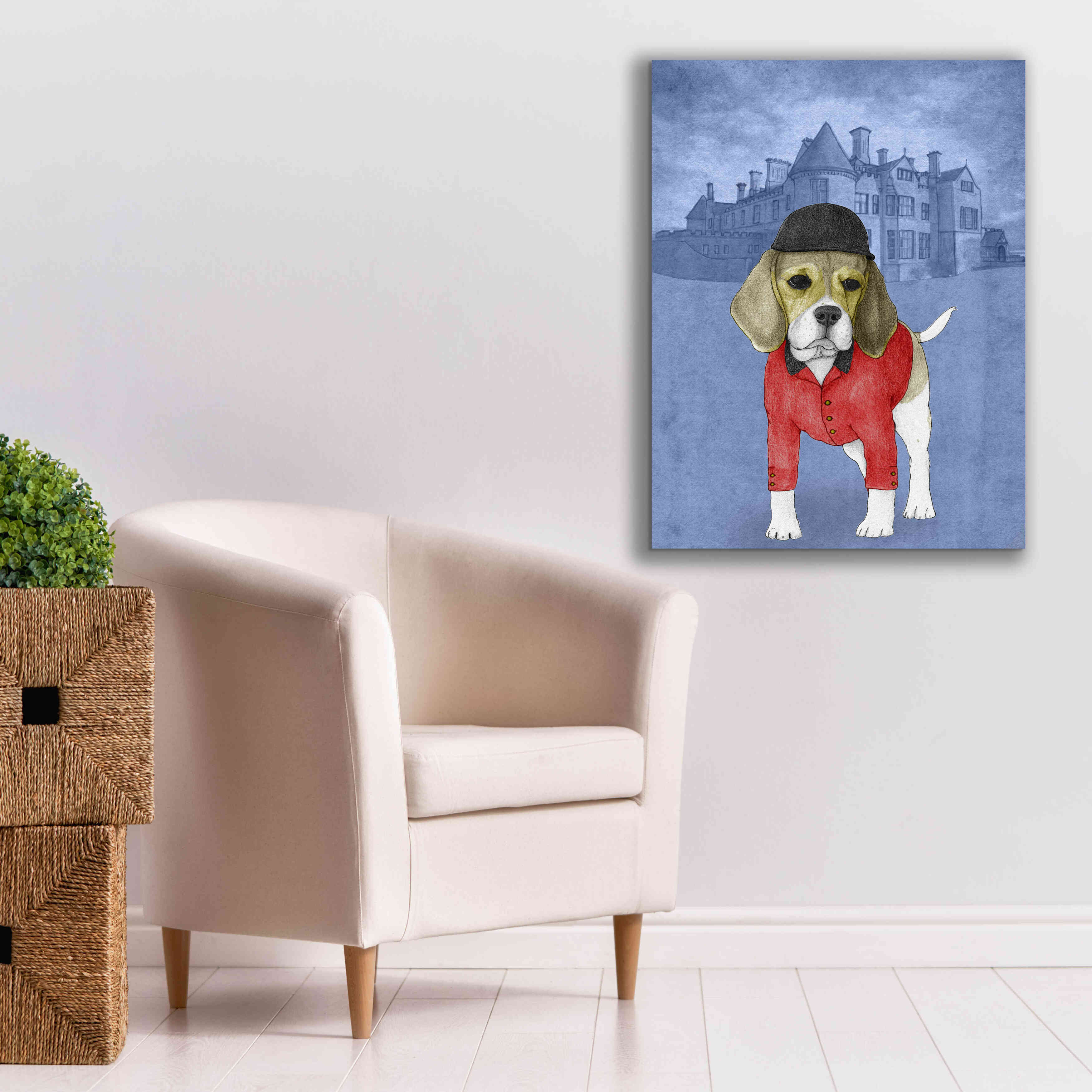 'Beagle with Beaulieu Palace' by Barruf Giclee Canvas Wall Art,26x34