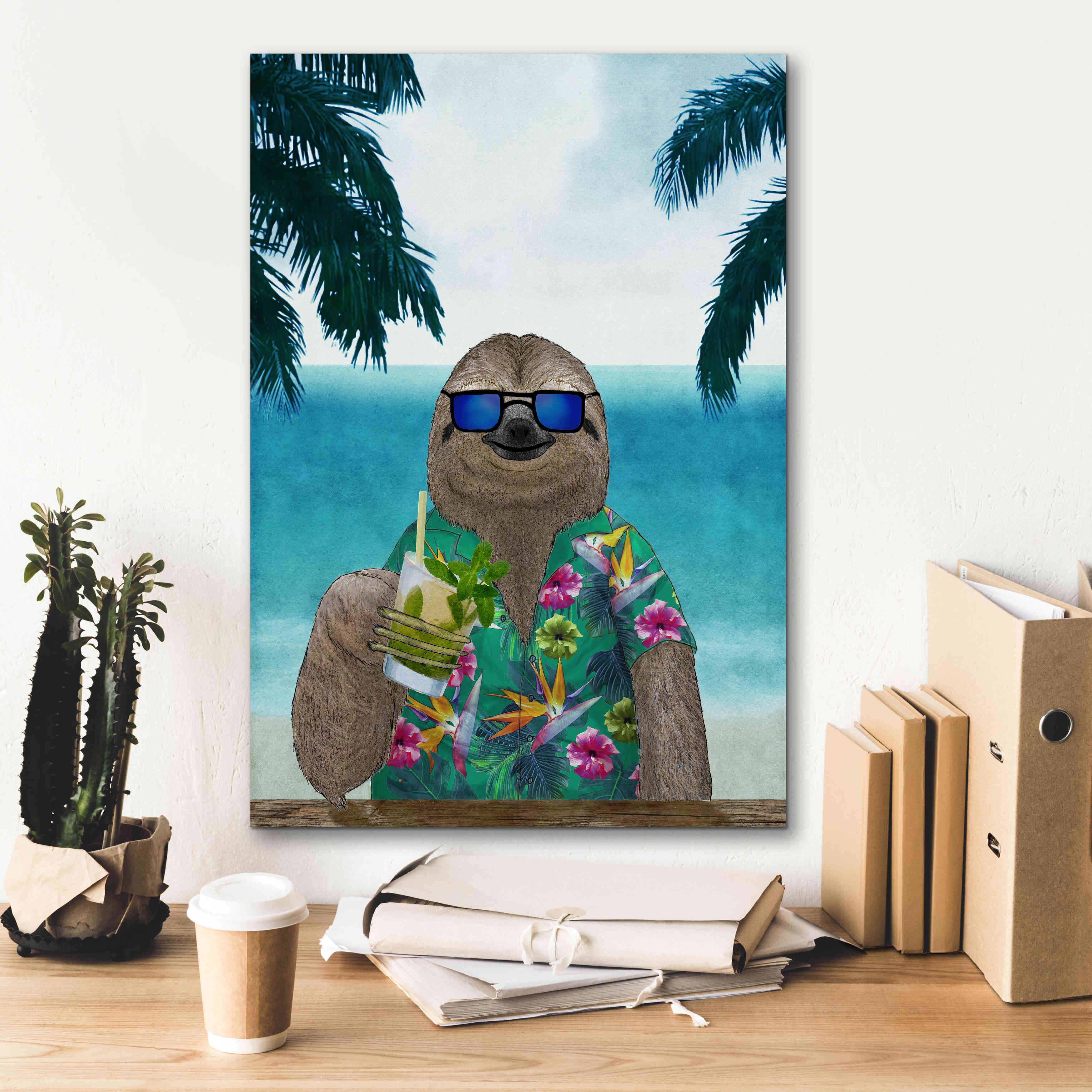 'Sloth on Summer Holidays' by Barruf Giclee Canvas Wall Art,18x26