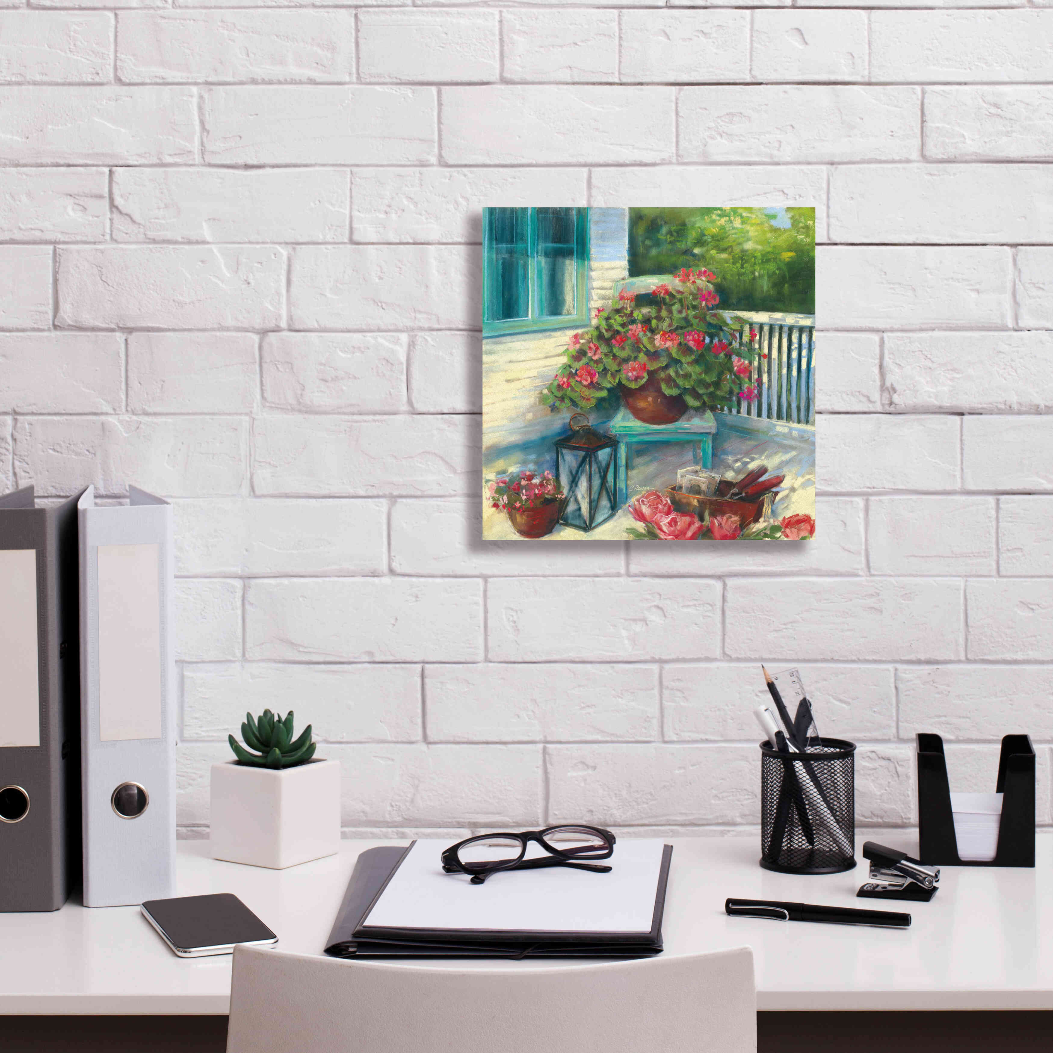 'Porch Geraniums' by Carol Rowan, Giclee Canvas Wall Art,12x12