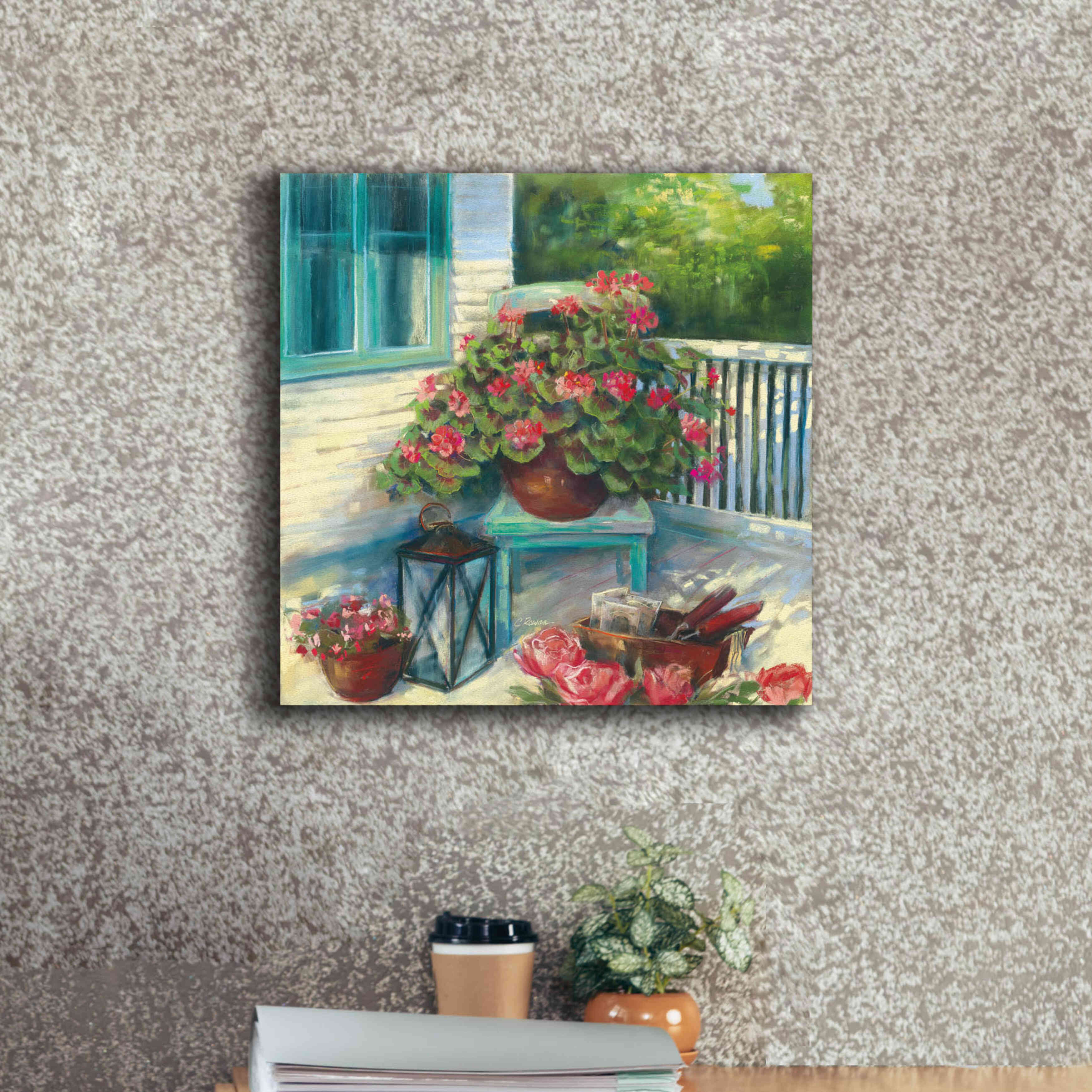 'Porch Geraniums' by Carol Rowan, Giclee Canvas Wall Art,18x18