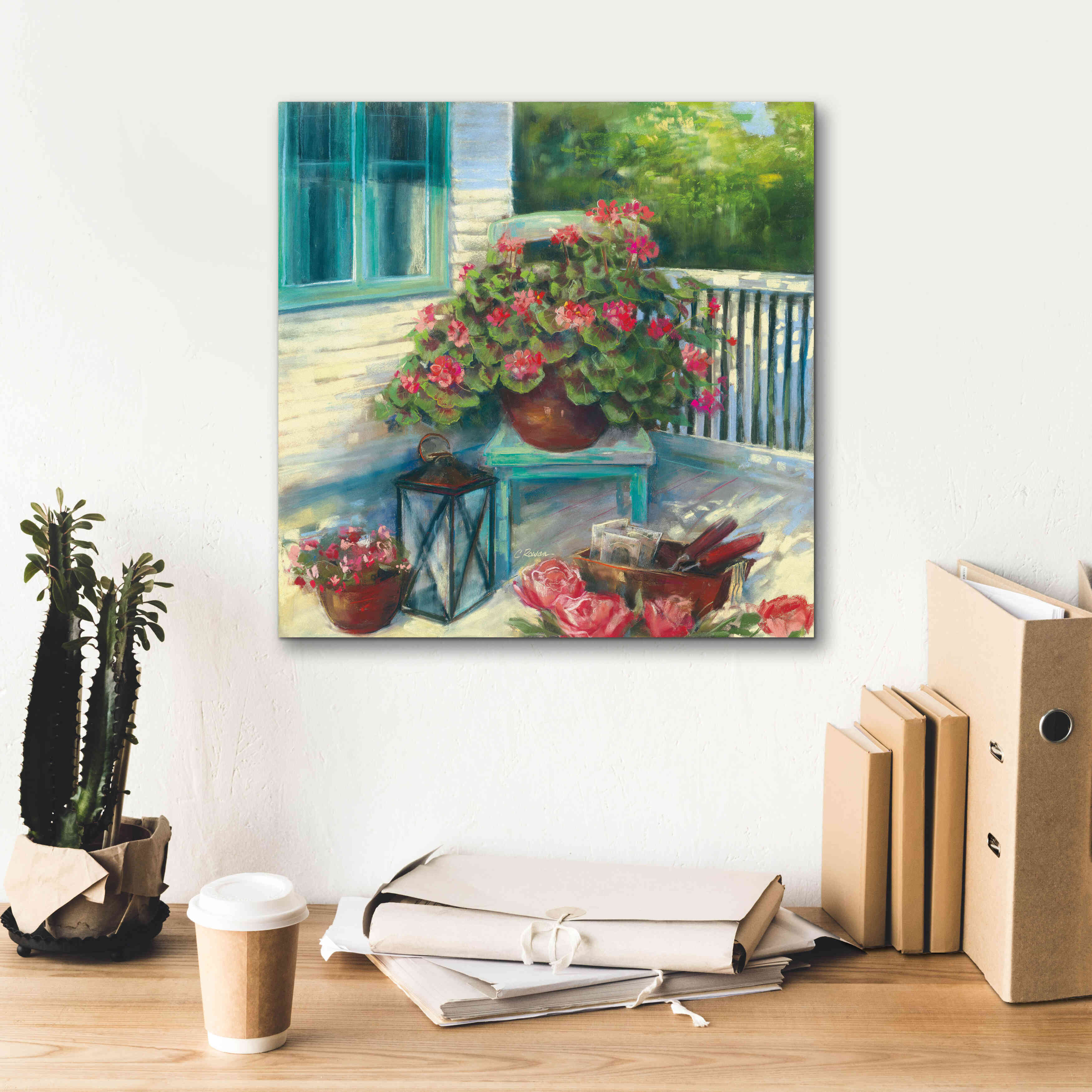 'Porch Geraniums' by Carol Rowan, Giclee Canvas Wall Art,18x18