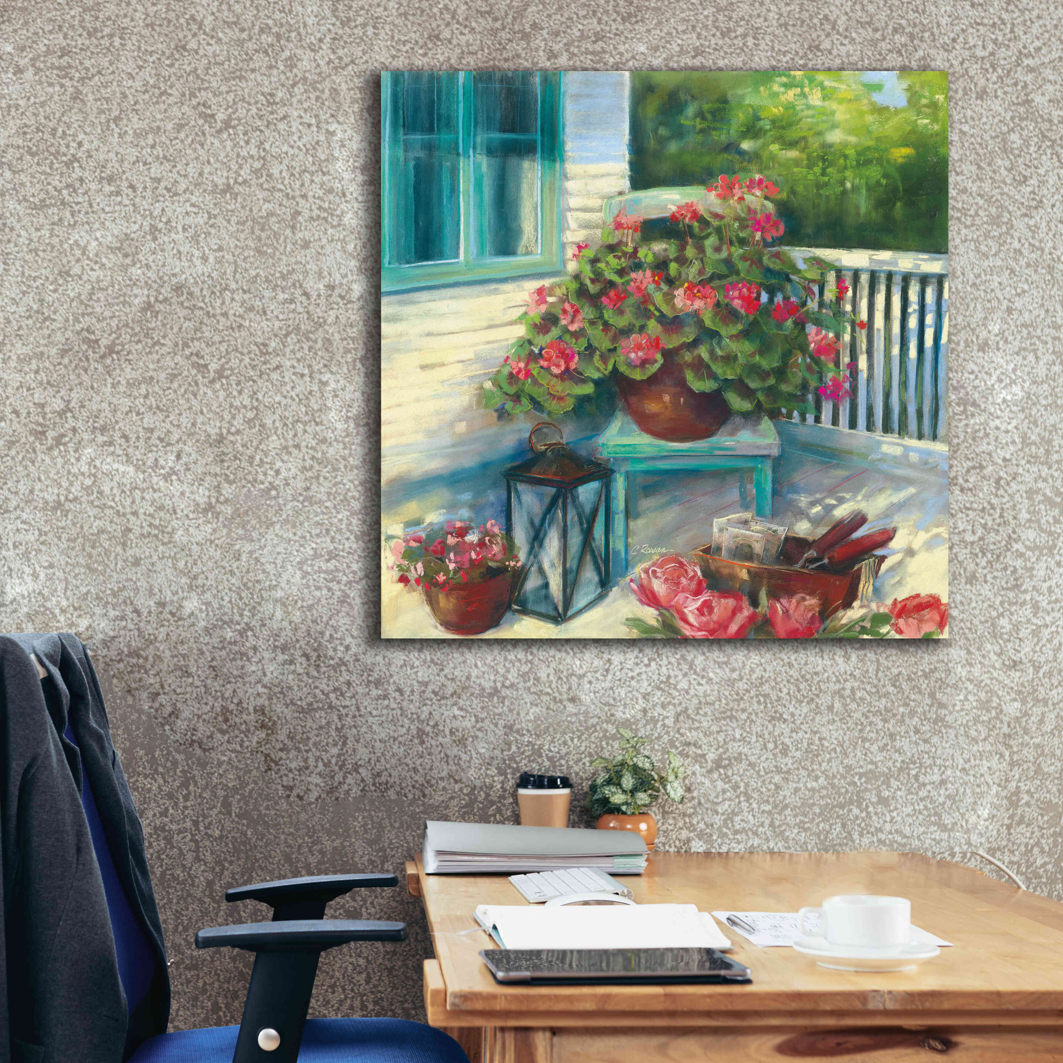 'Porch Geraniums' by Carol Rowan, Giclee Canvas Wall Art,37x37