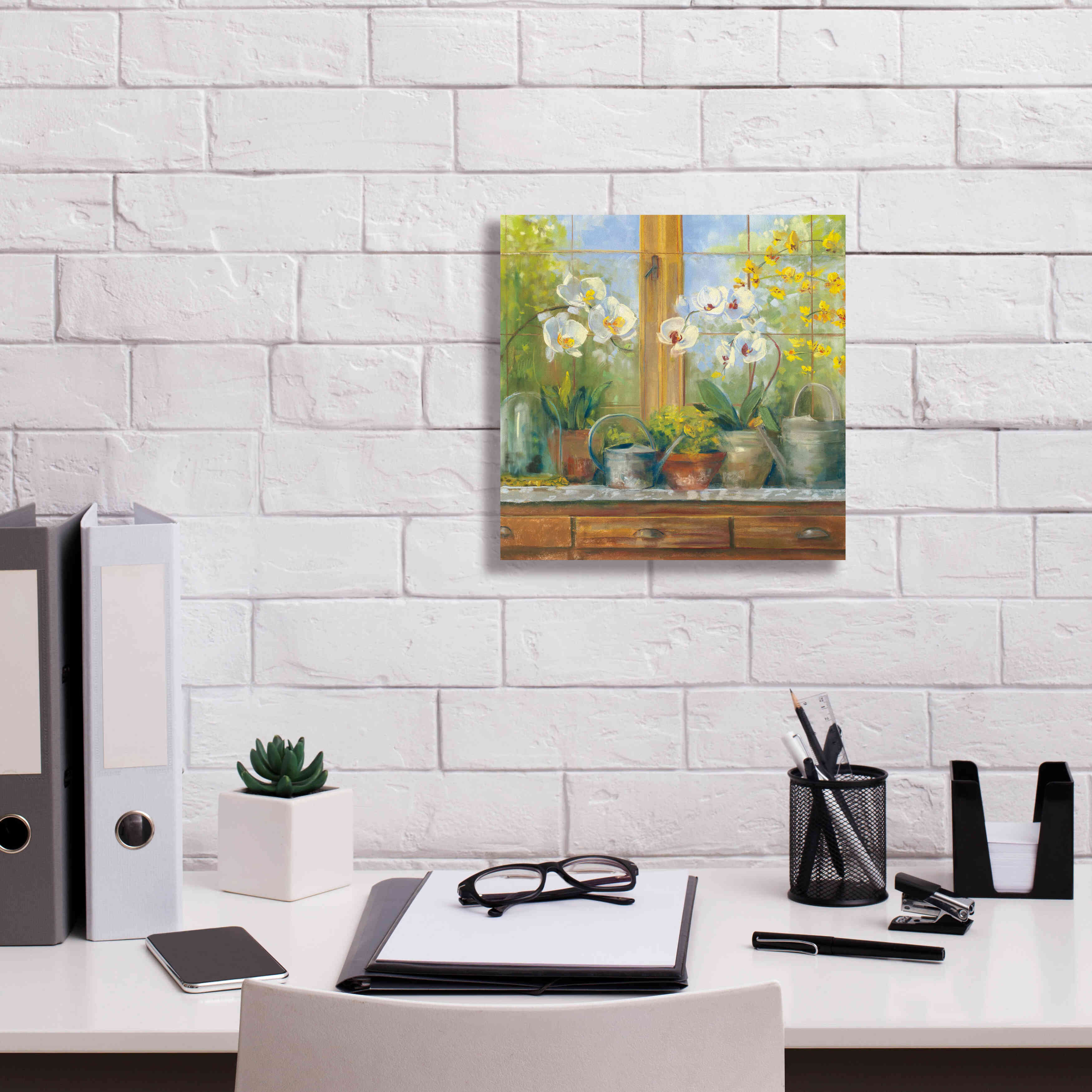 'Gardeners Table Orchids' by Carol Rowan, Giclee Canvas Wall Art,12x12