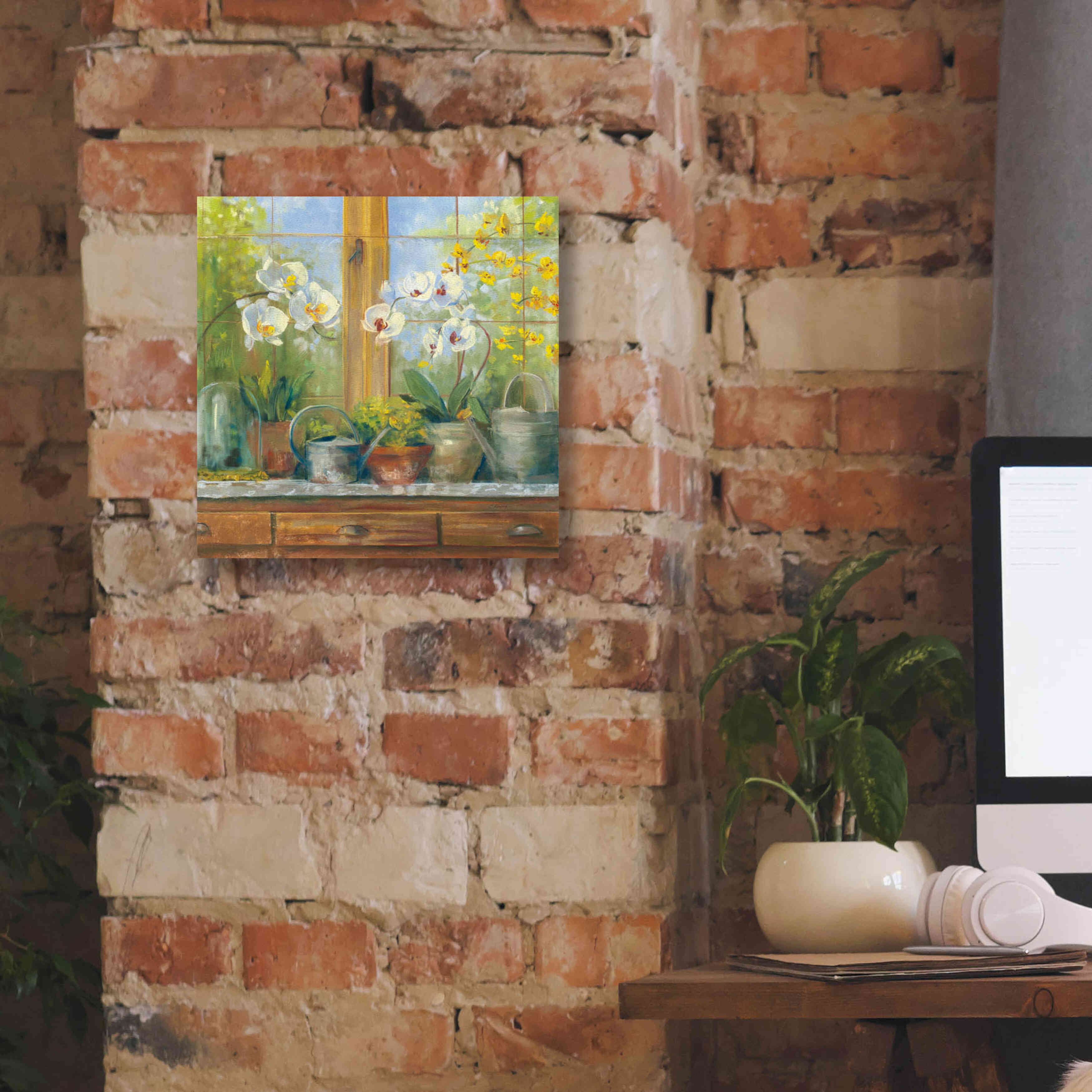 'Gardeners Table Orchids' by Carol Rowan, Giclee Canvas Wall Art,12x12