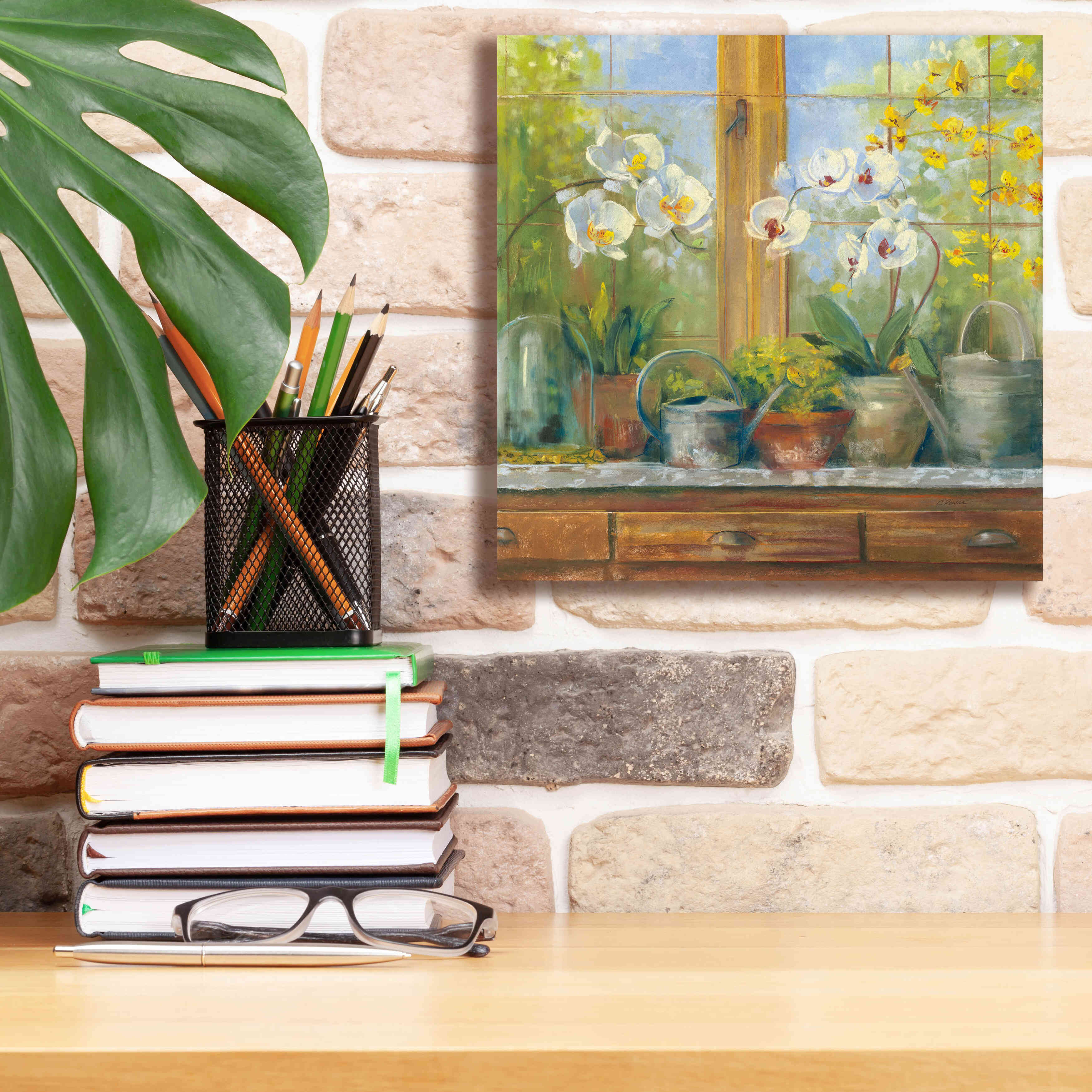 'Gardeners Table Orchids' by Carol Rowan, Giclee Canvas Wall Art,12x12