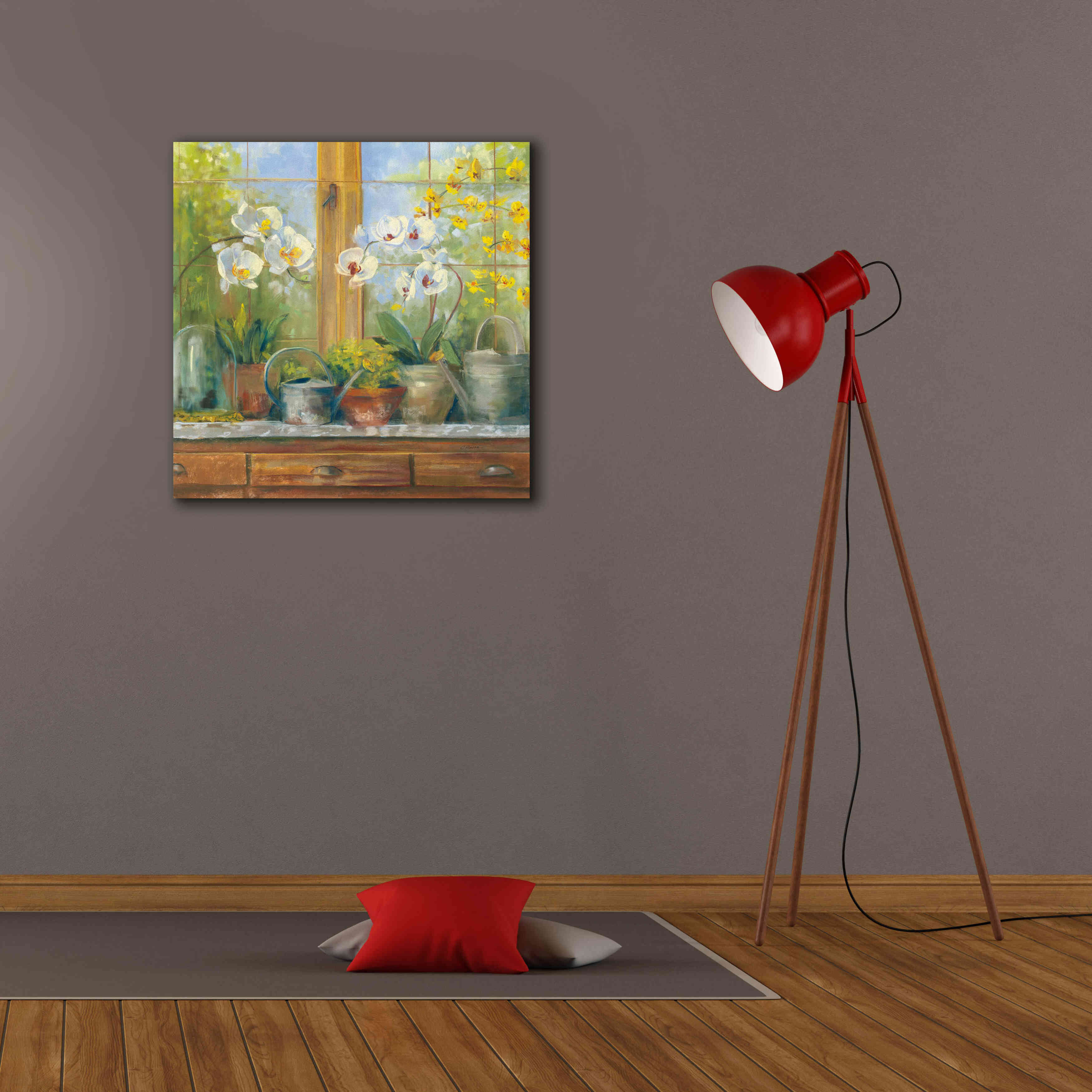 'Gardeners Table Orchids' by Carol Rowan, Giclee Canvas Wall Art,26x26