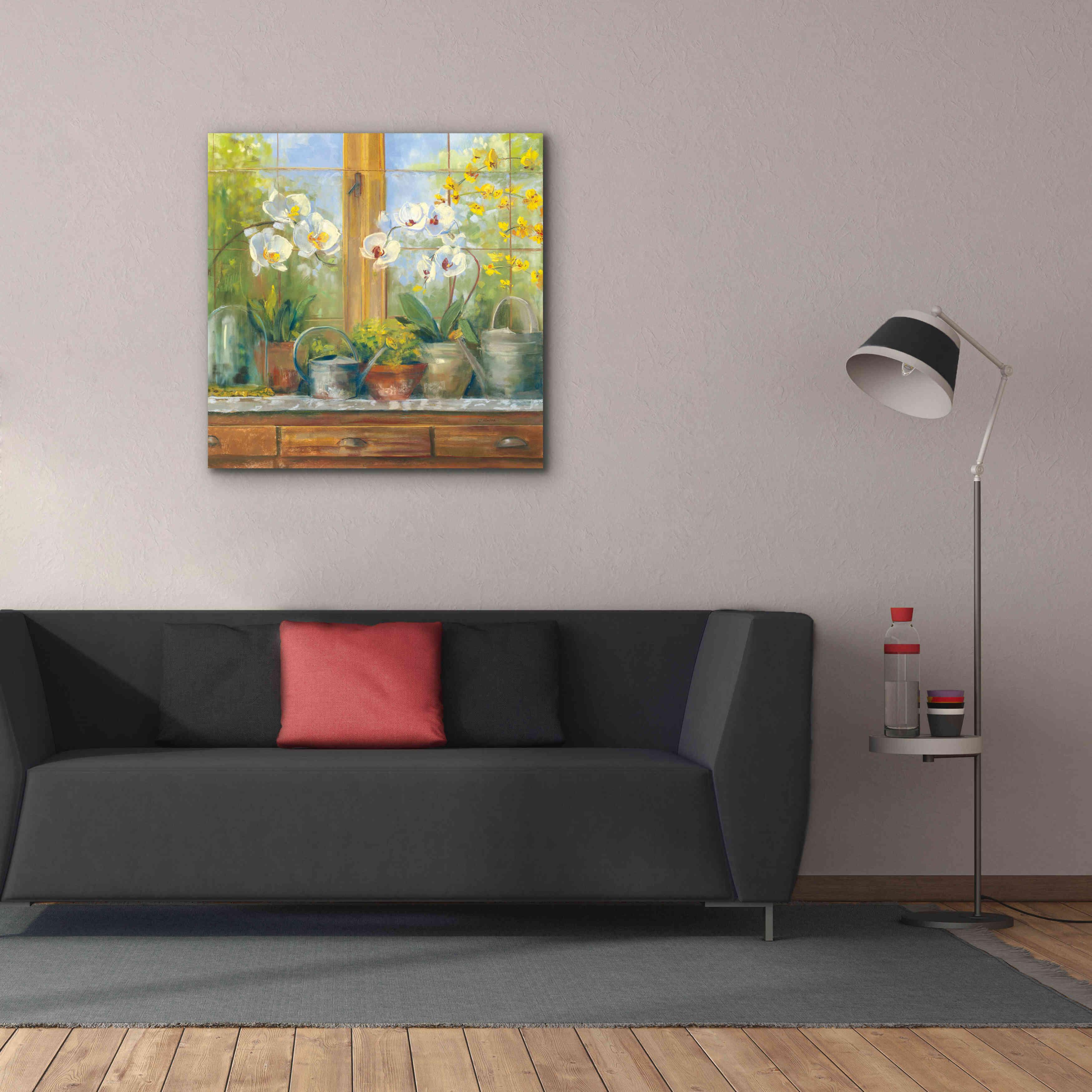 'Gardeners Table Orchids' by Carol Rowan, Giclee Canvas Wall Art,37x37