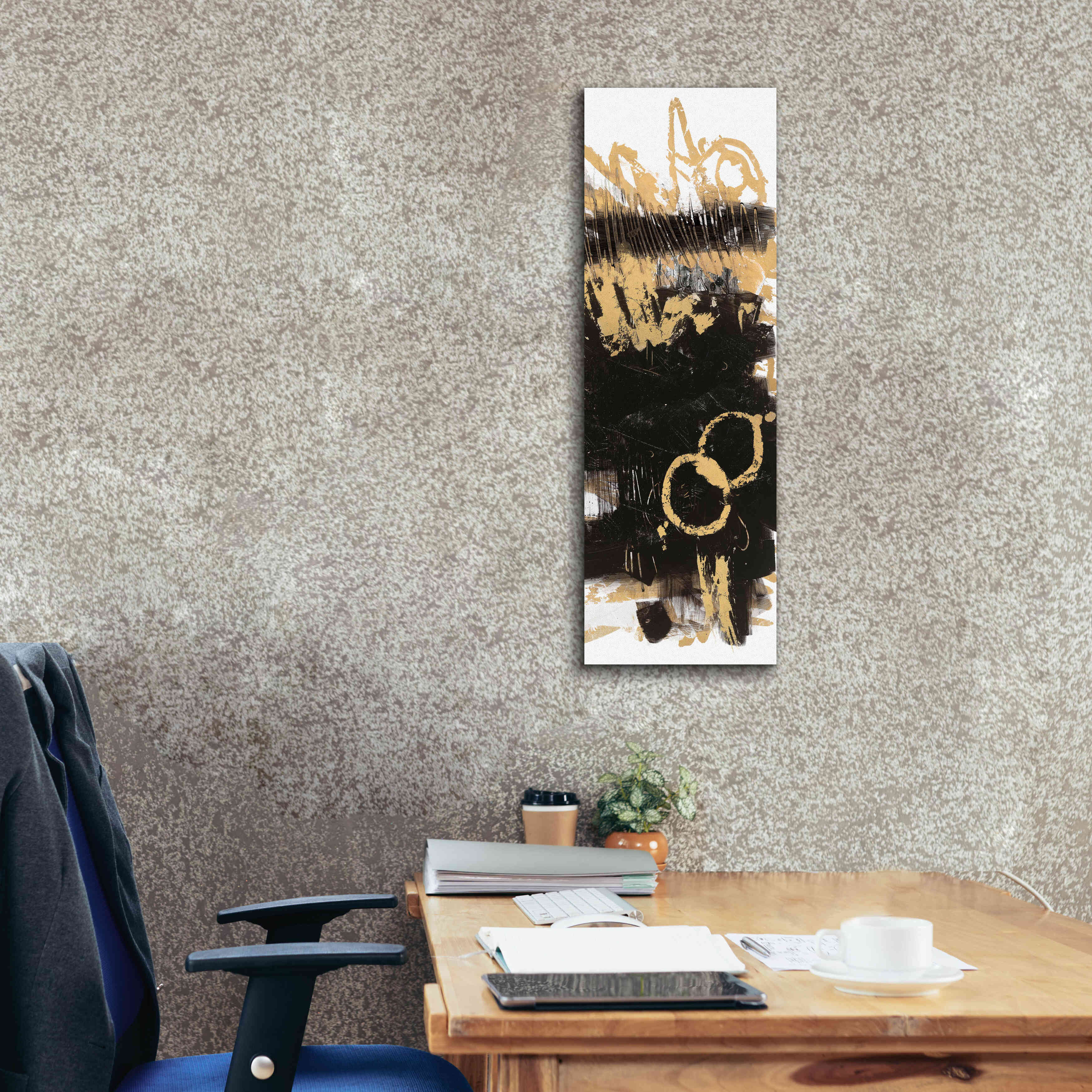 'Gold And Black Abstract Panel II' by Mike Schick, Giclee Canvas Wall Art,12x36