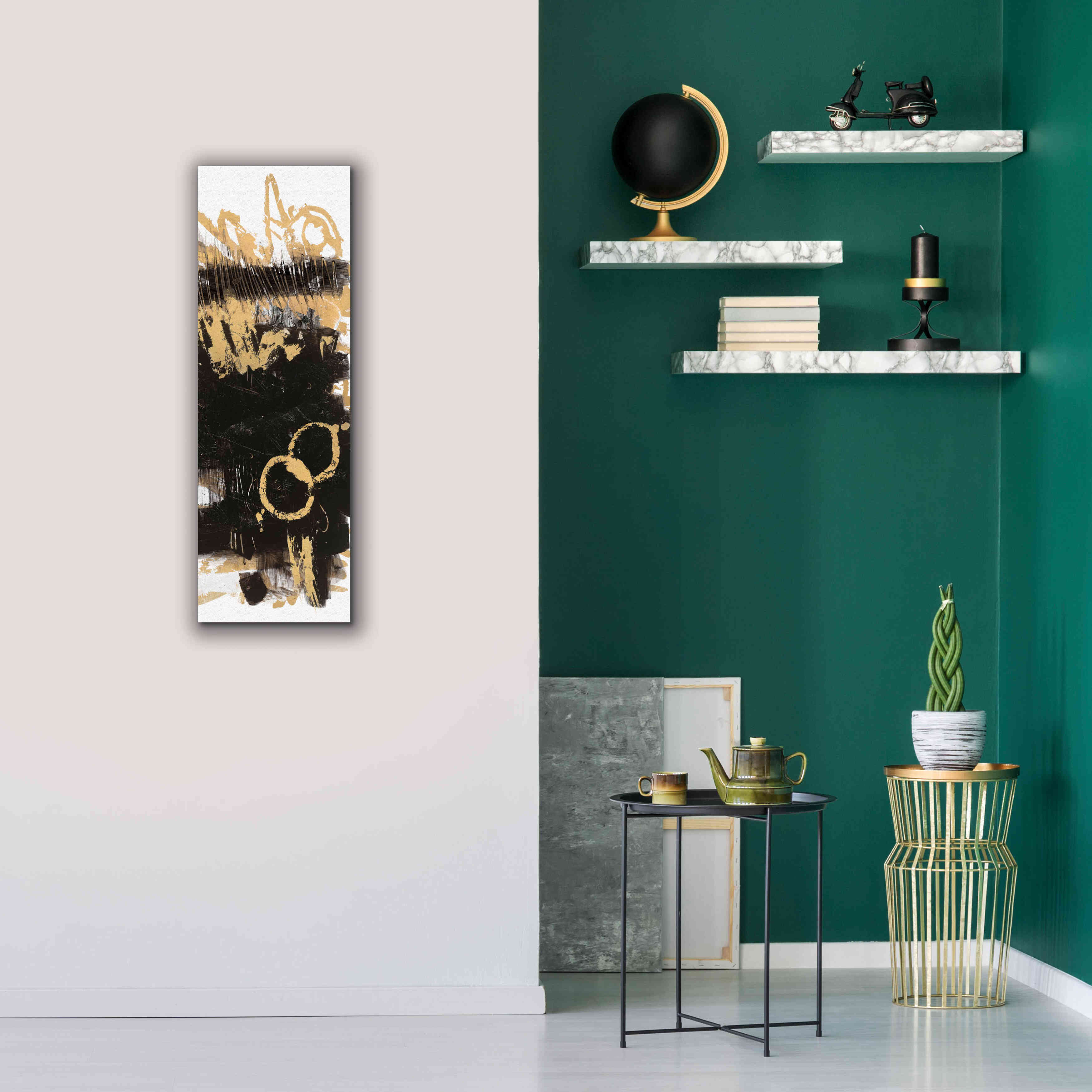 'Gold And Black Abstract Panel II' by Mike Schick, Giclee Canvas Wall Art,12x36