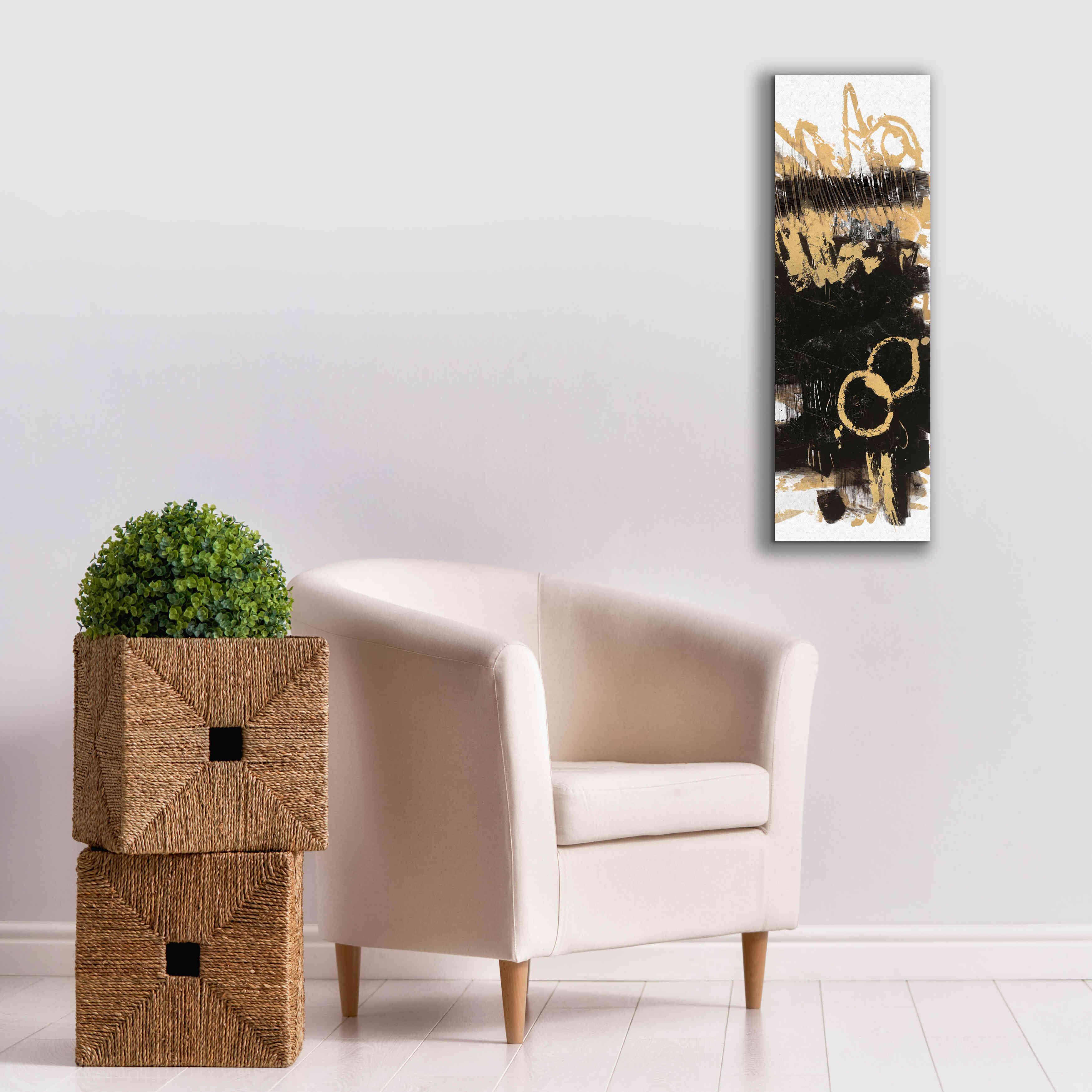 'Gold And Black Abstract Panel II' by Mike Schick, Giclee Canvas Wall Art,12x36