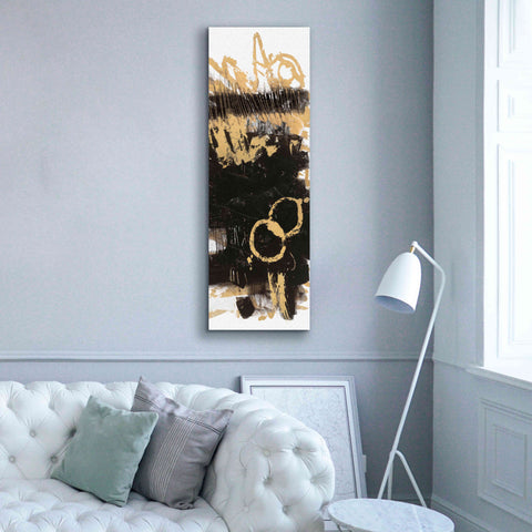 Image of 'Gold And Black Abstract Panel II' by Mike Schick, Giclee Canvas Wall Art,20x60