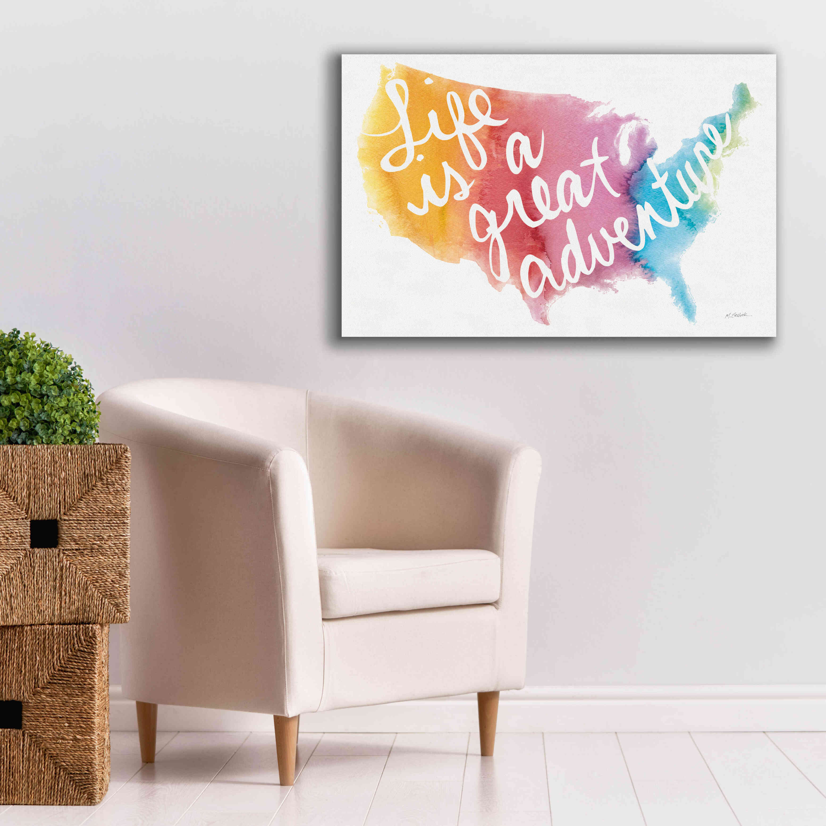 'Watercolor Usa' by Mike Schick, Giclee Canvas Wall Art,40x26