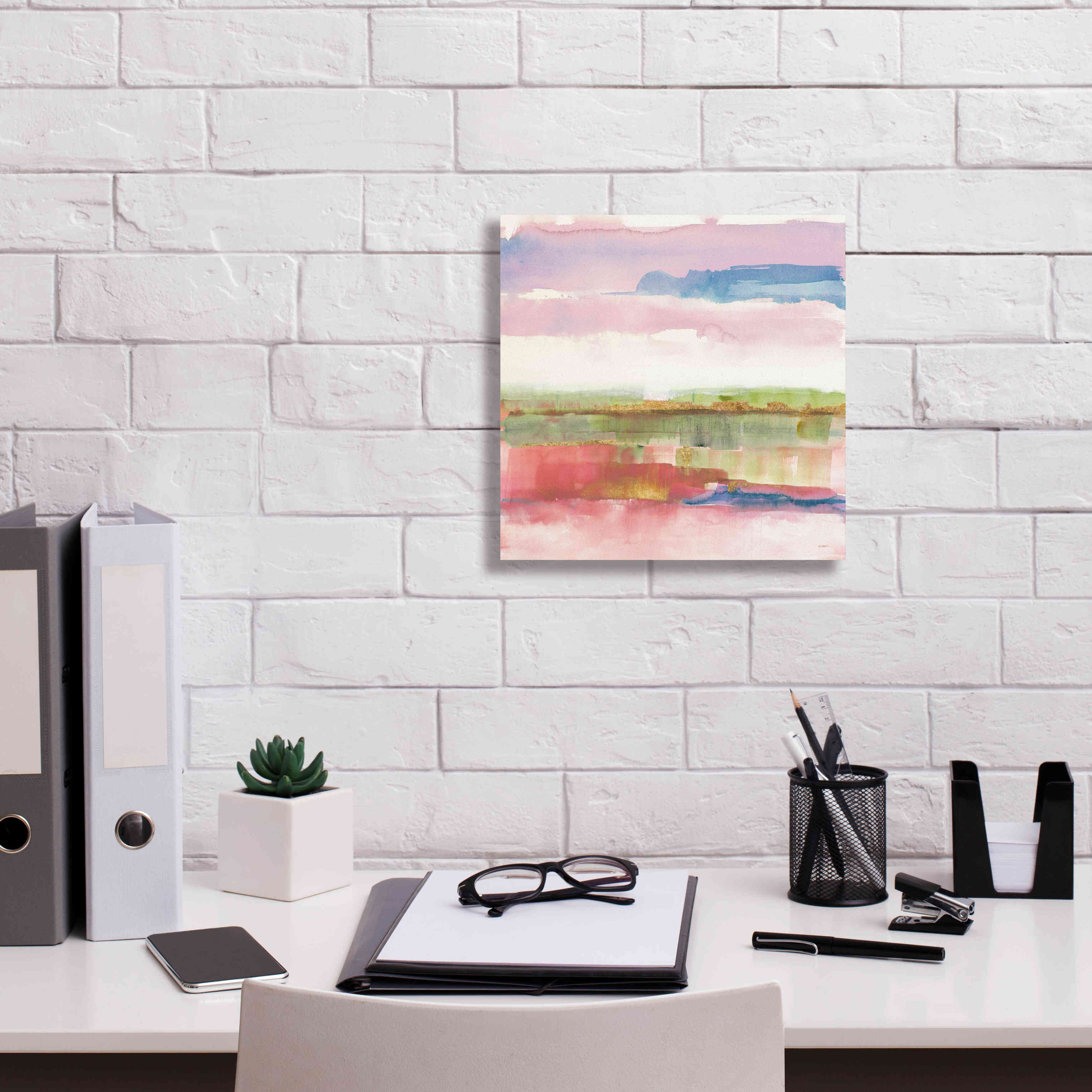 'Influence Of Line And Color Gold Bright' by Mike Schick, Giclee Canvas Wall Art,12x12