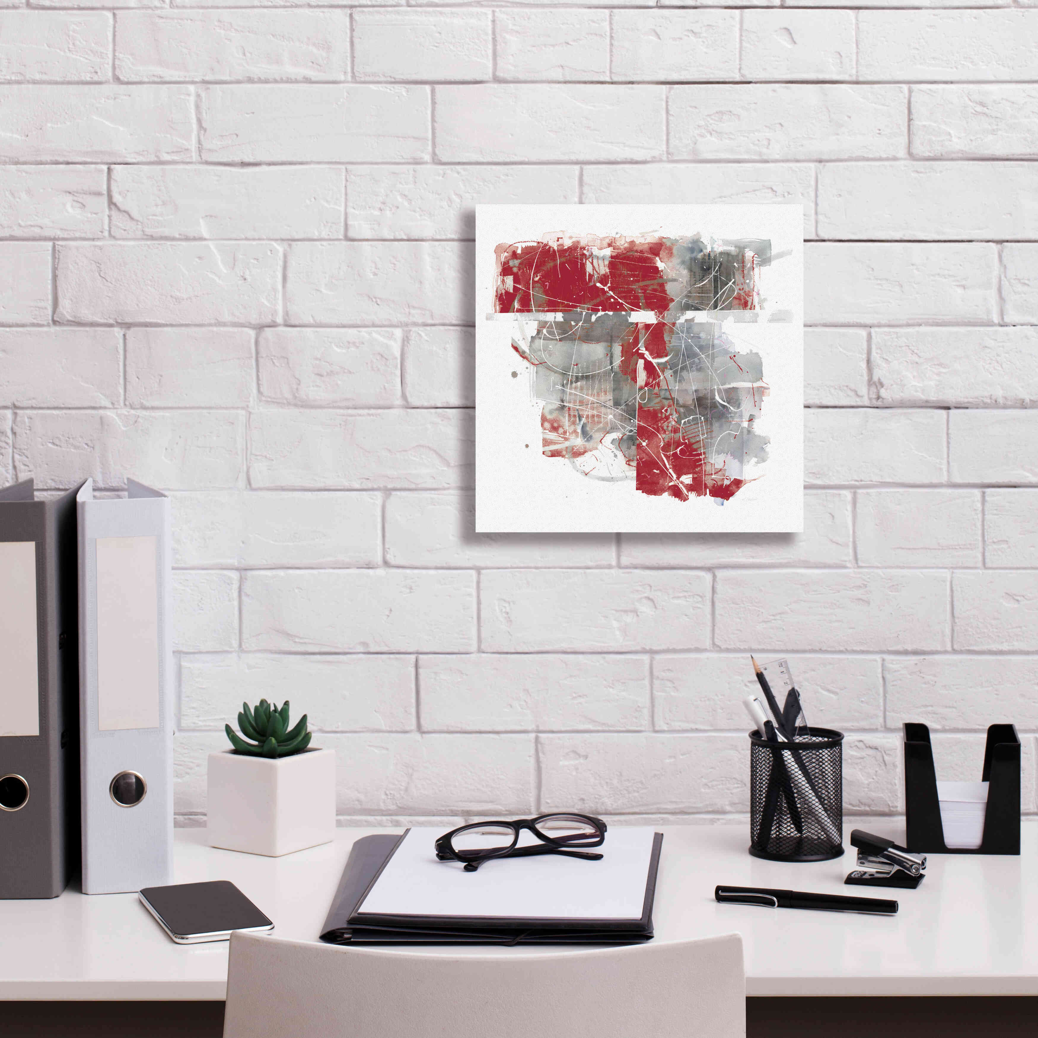 'Moving In And Out Of Traffic II Red Grey' by Mike Schick, Giclee Canvas Wall Art,12x12