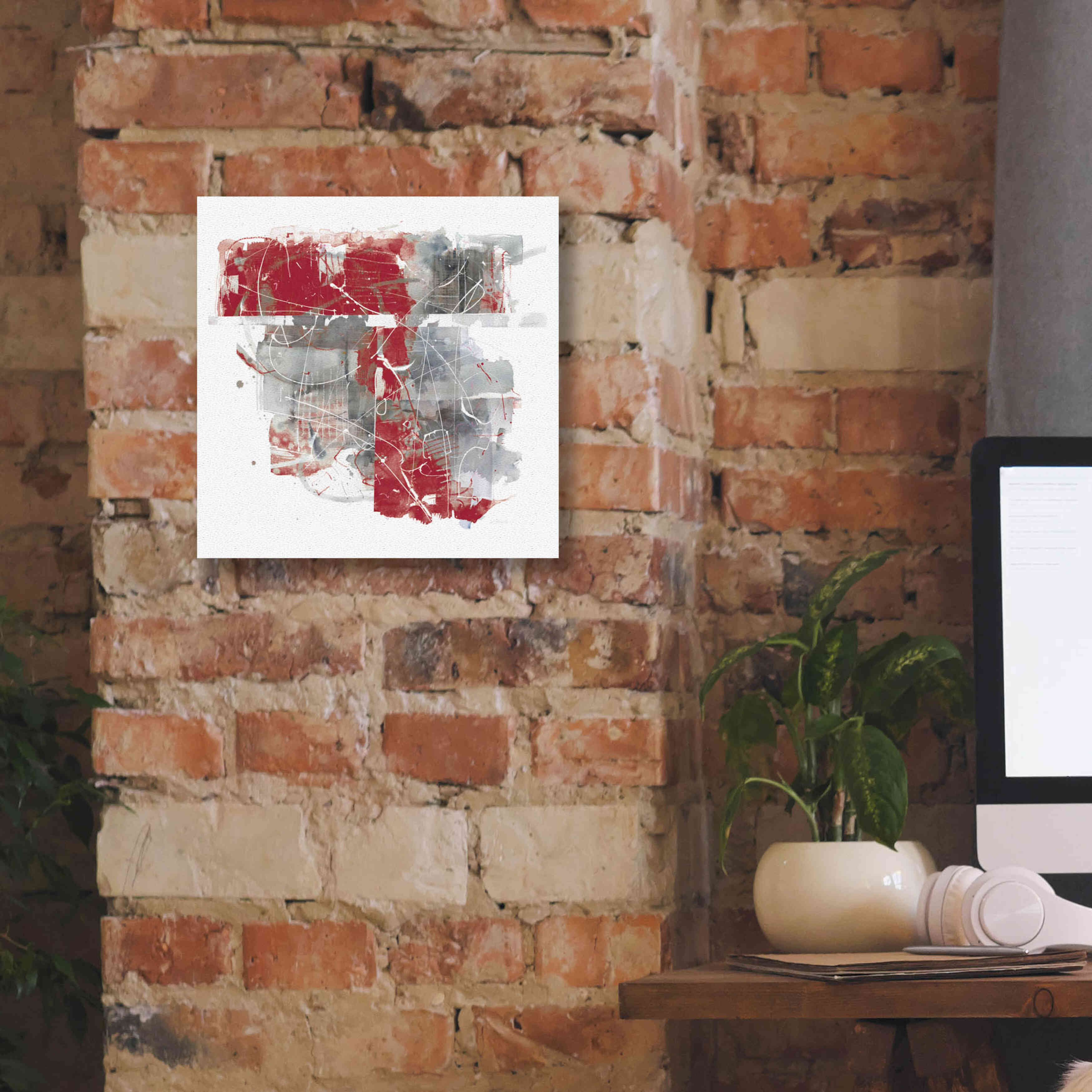 'Moving In And Out Of Traffic II Red Grey' by Mike Schick, Giclee Canvas Wall Art,12x12