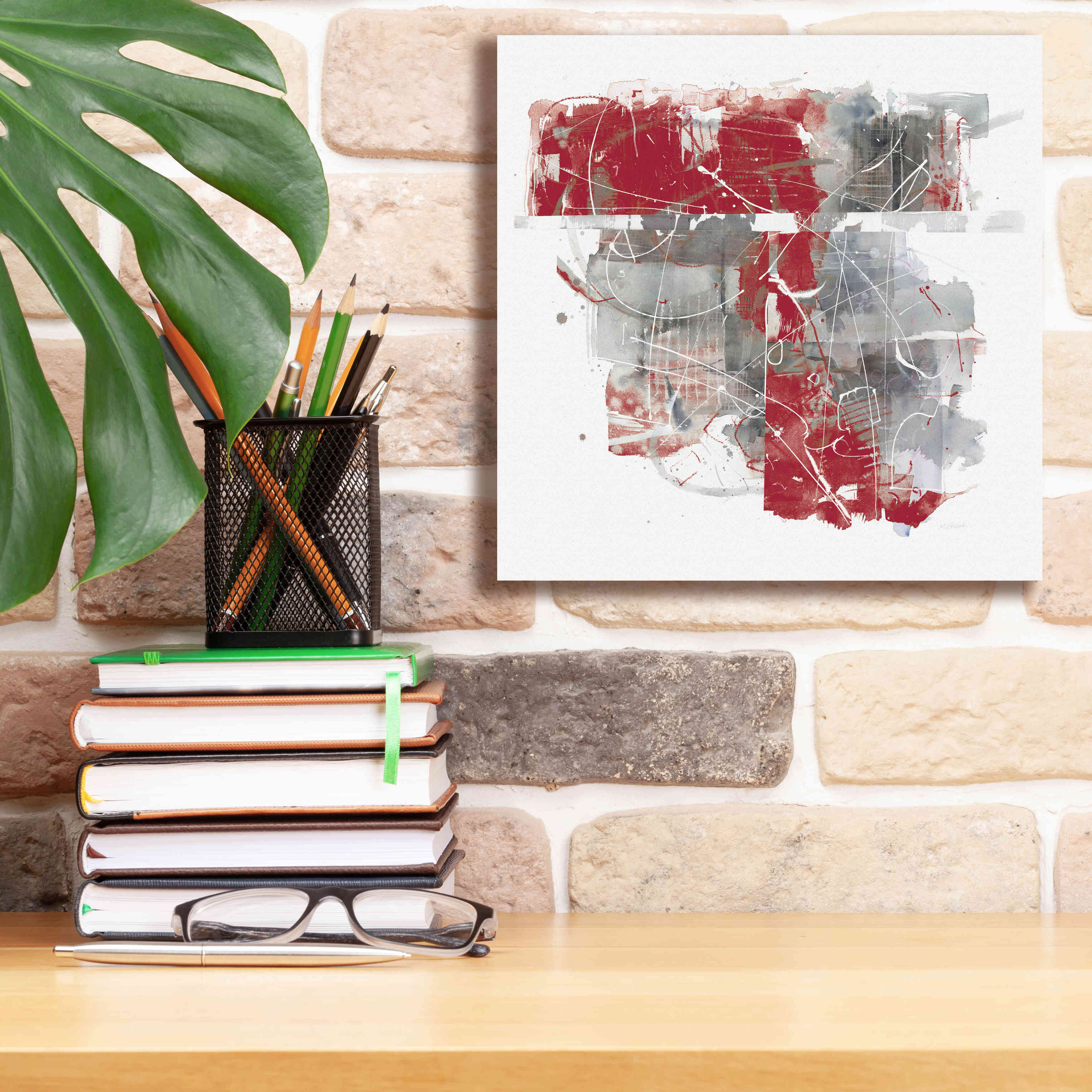 'Moving In And Out Of Traffic II Red Grey' by Mike Schick, Giclee Canvas Wall Art,12x12