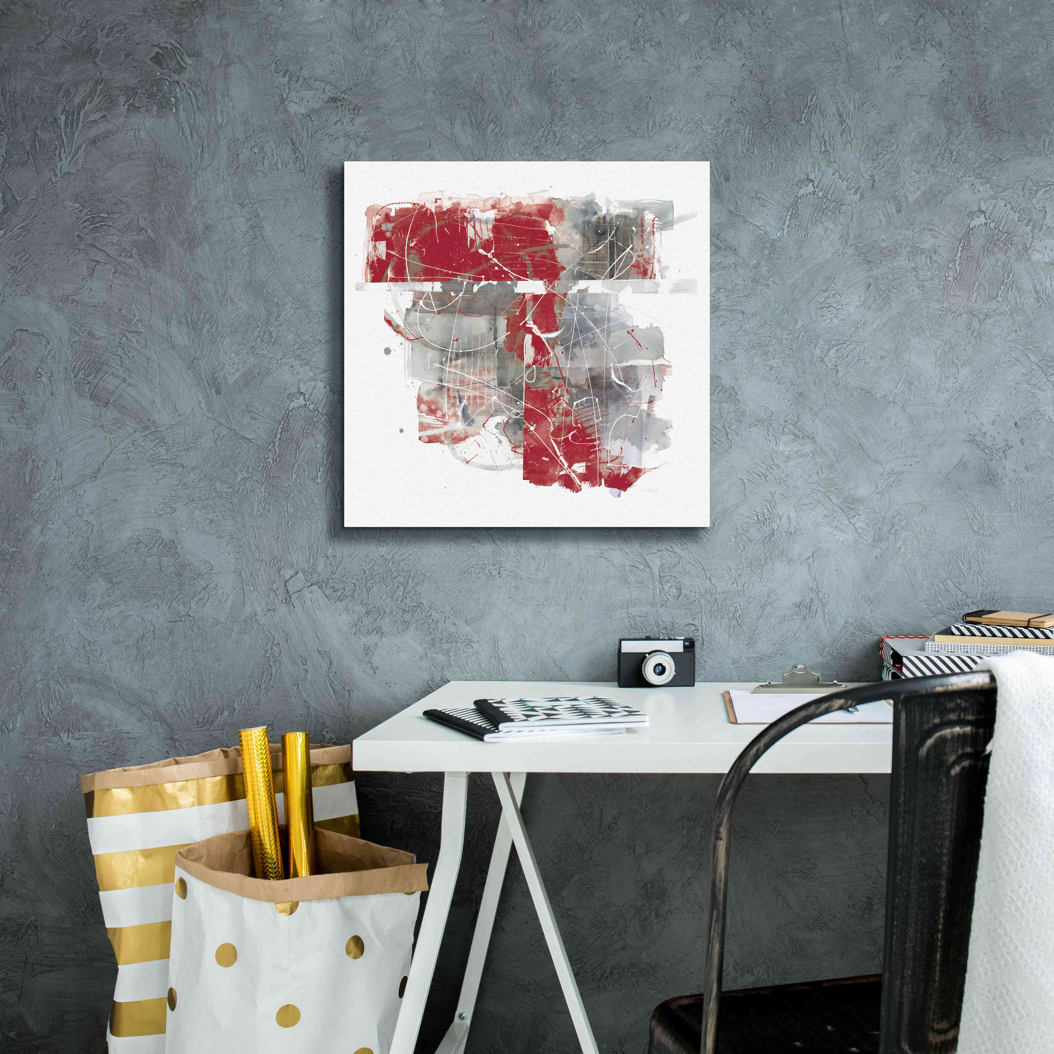 'Moving In And Out Of Traffic II Red Grey' by Mike Schick, Giclee Canvas Wall Art,18x18