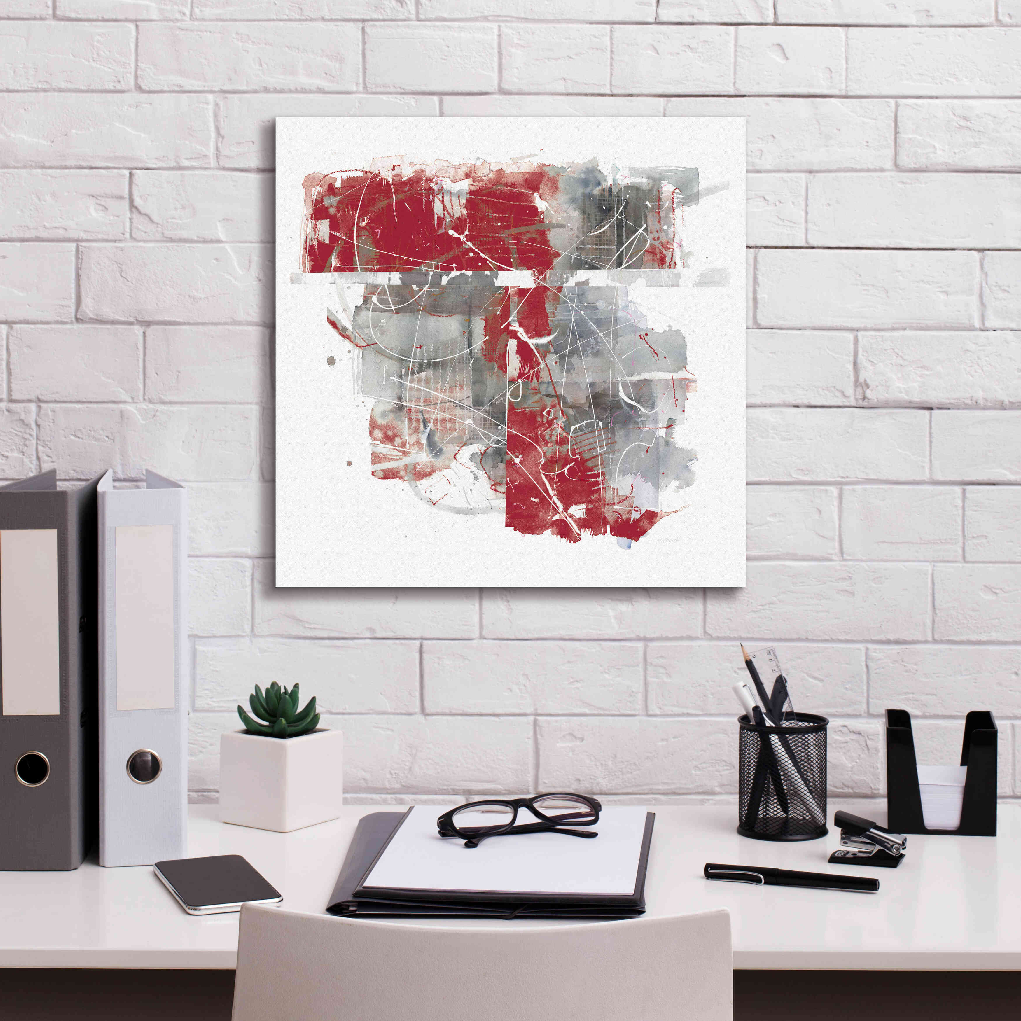'Moving In And Out Of Traffic II Red Grey' by Mike Schick, Giclee Canvas Wall Art,18x18