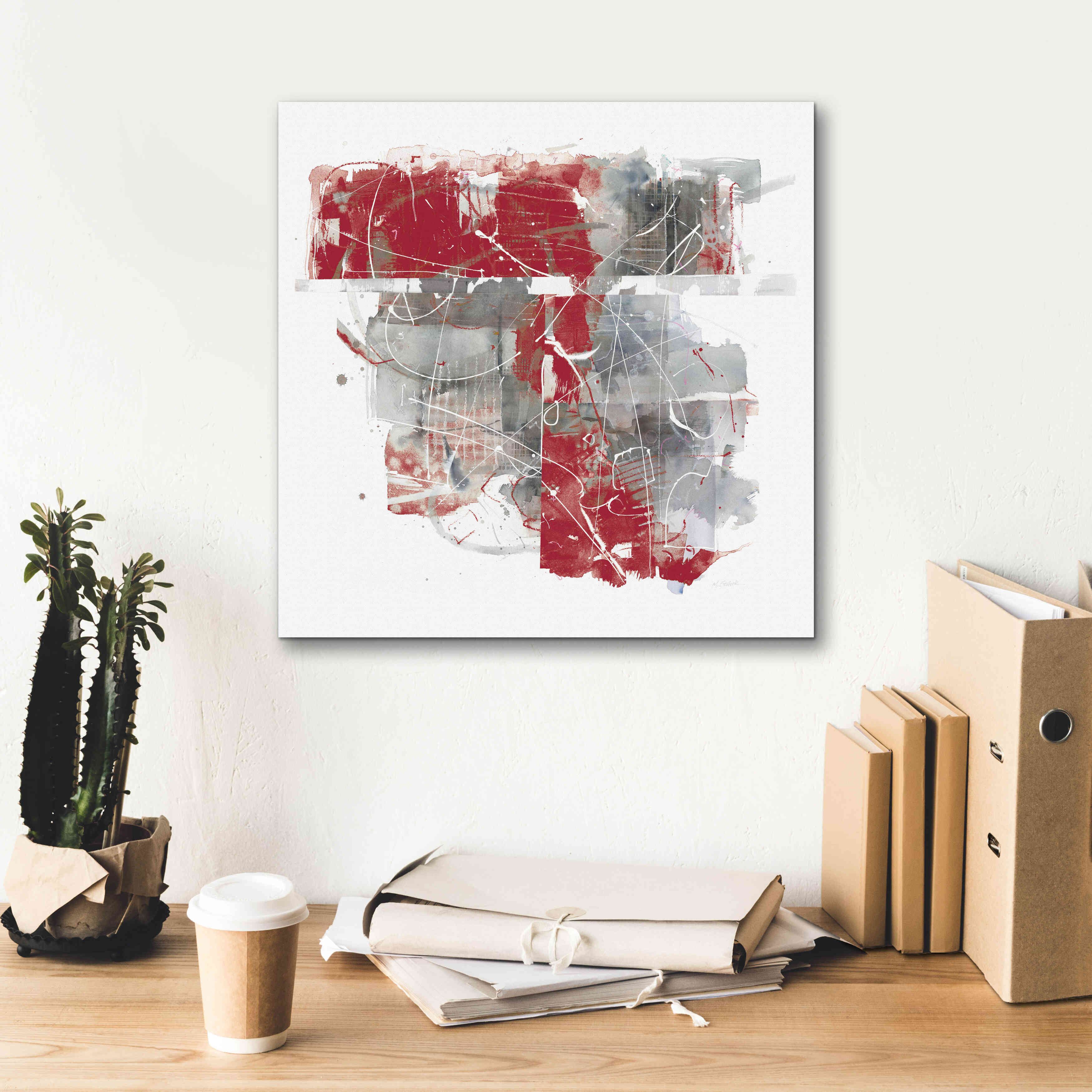 'Moving In And Out Of Traffic II Red Grey' by Mike Schick, Giclee Canvas Wall Art,18x18