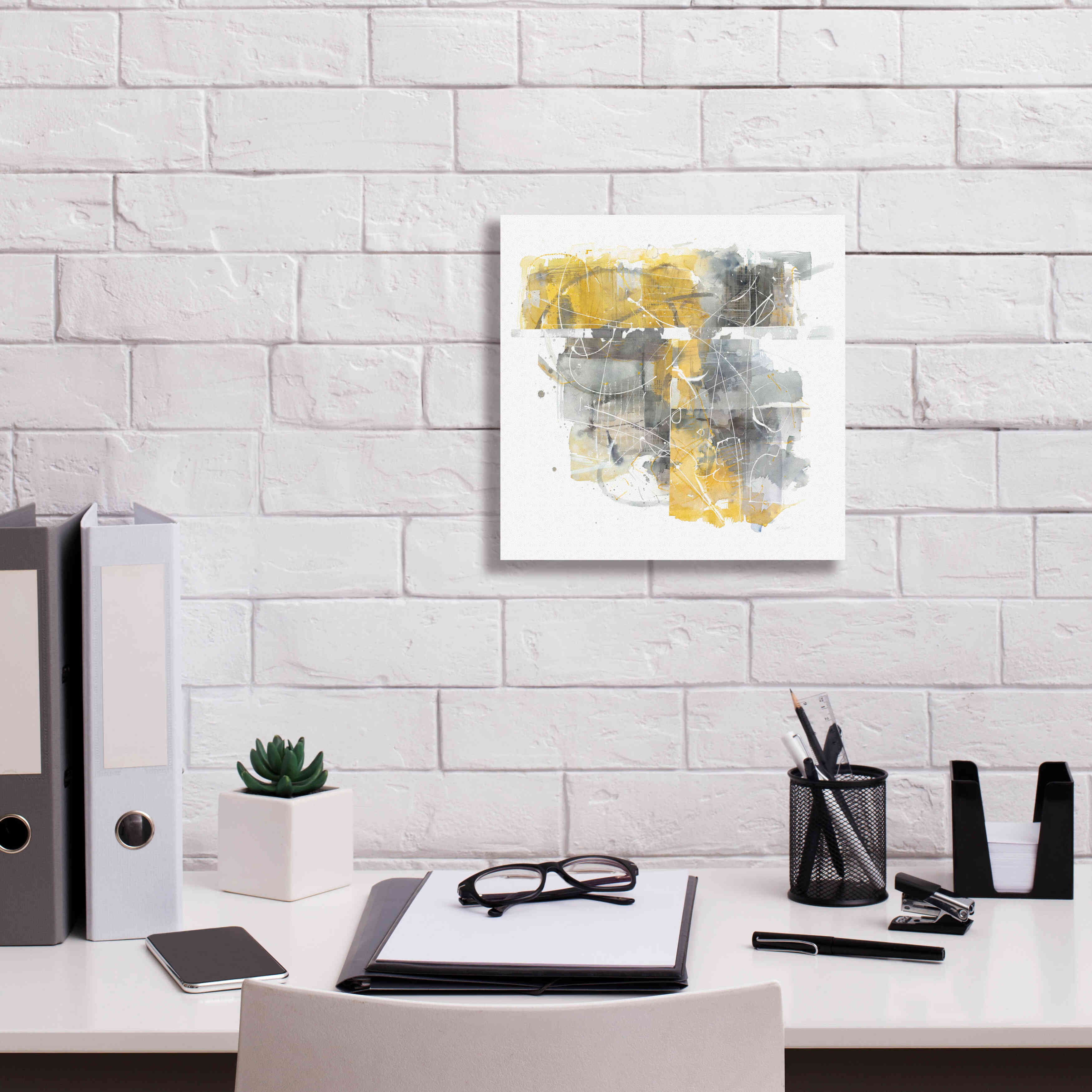 'Moving In And Out Of Traffic II Yellow Grey' by Mike Schick, Giclee Canvas Wall Art,12x12