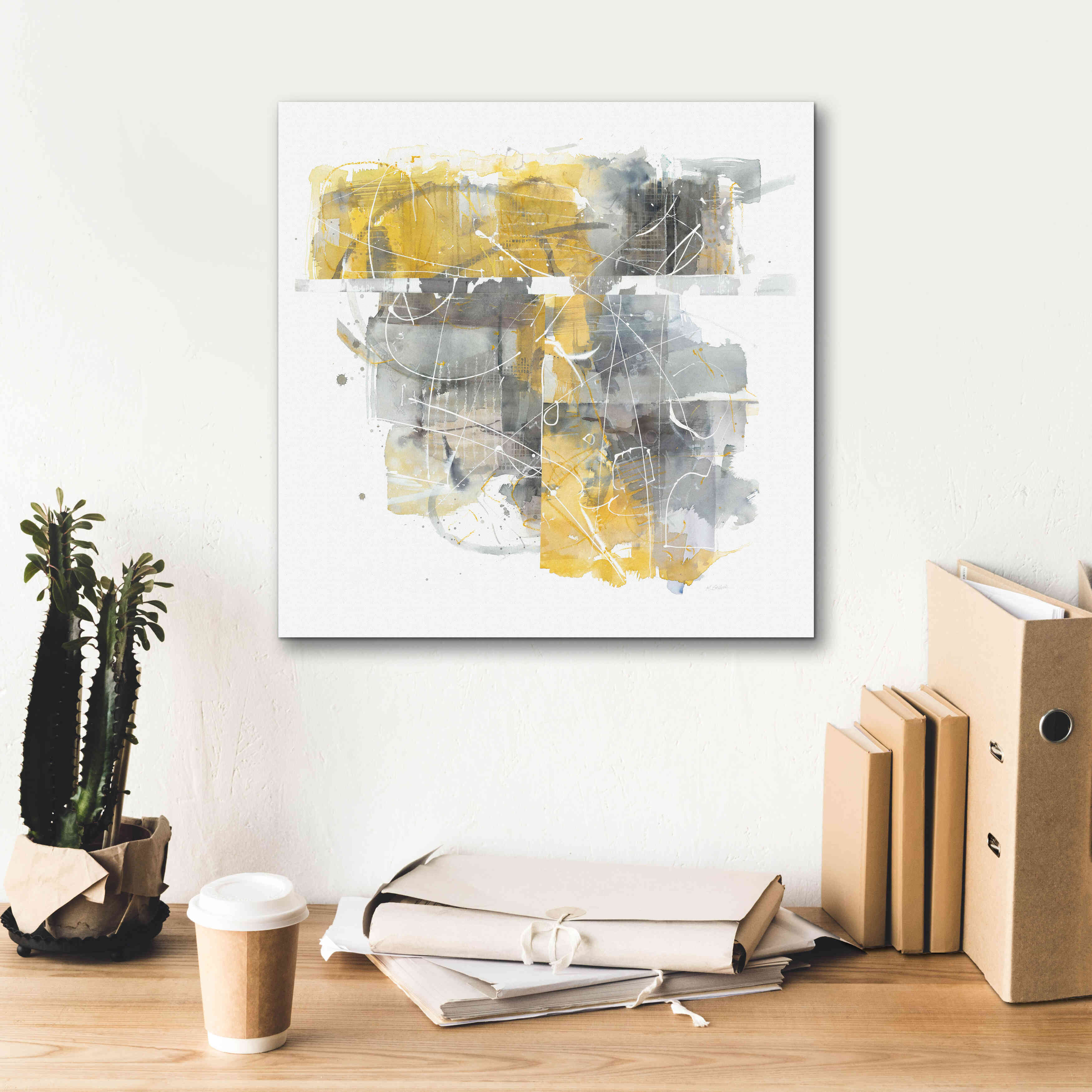 'Moving In And Out Of Traffic II Yellow Grey' by Mike Schick, Giclee Canvas Wall Art,18x18