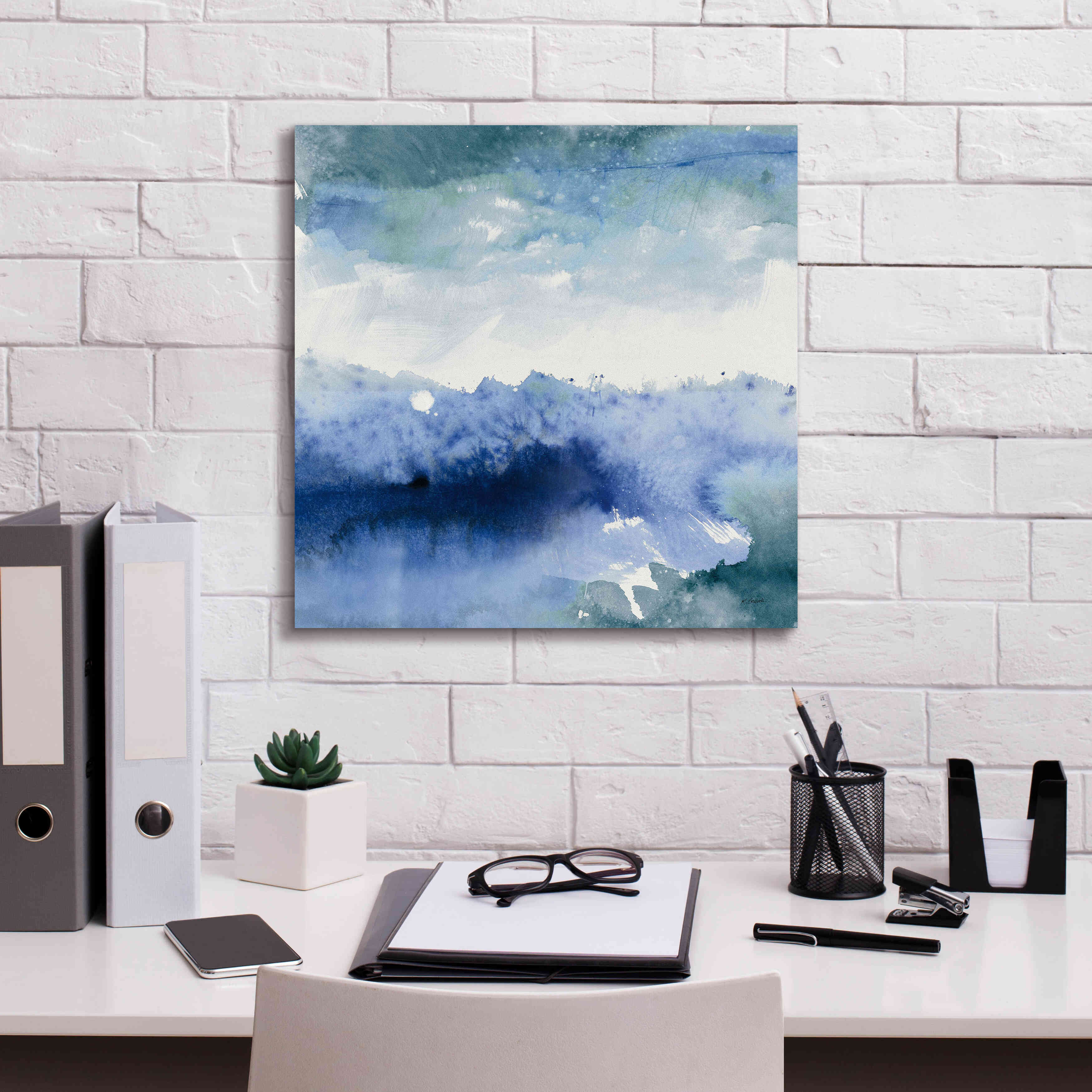 'Midnight At The Lake II Cool' by Mike Schick, Giclee Canvas Wall Art,18x18