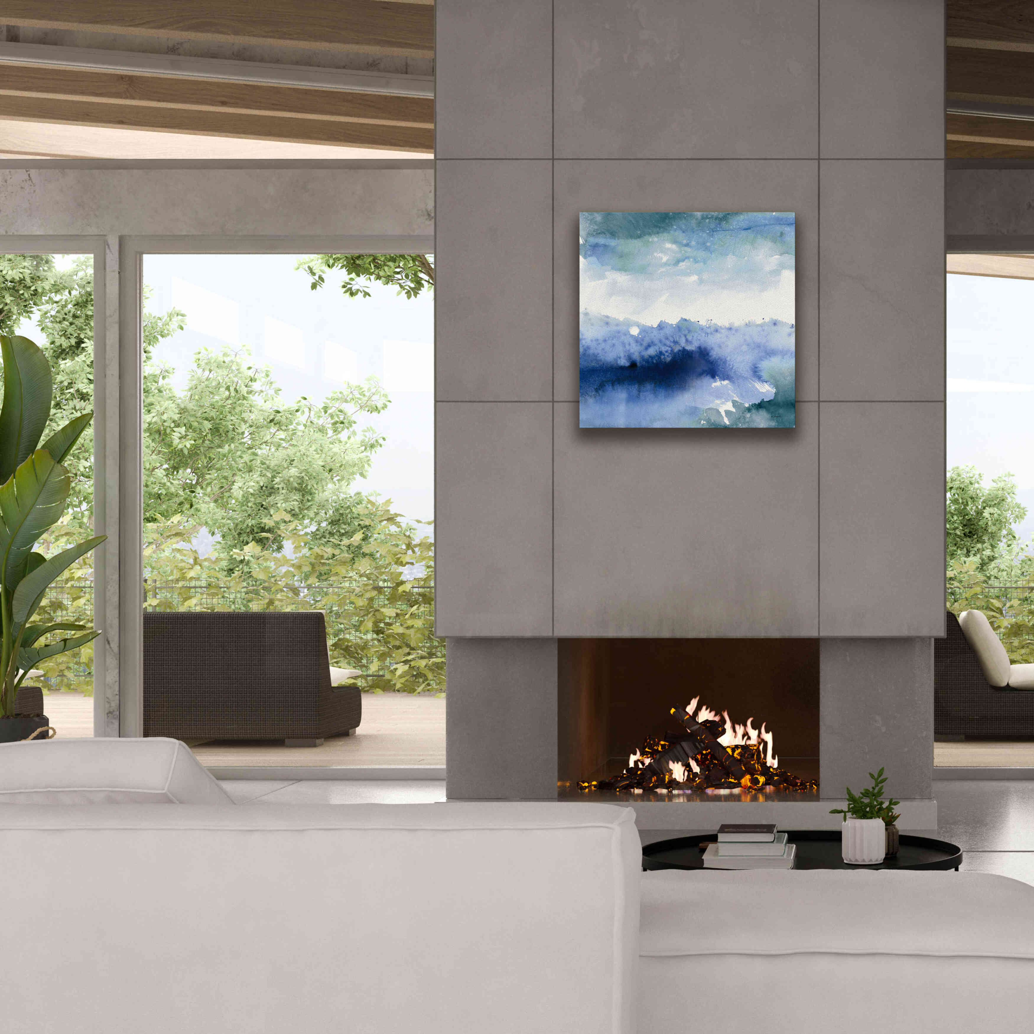 'Midnight At The Lake II Cool' by Mike Schick, Giclee Canvas Wall Art,26x26